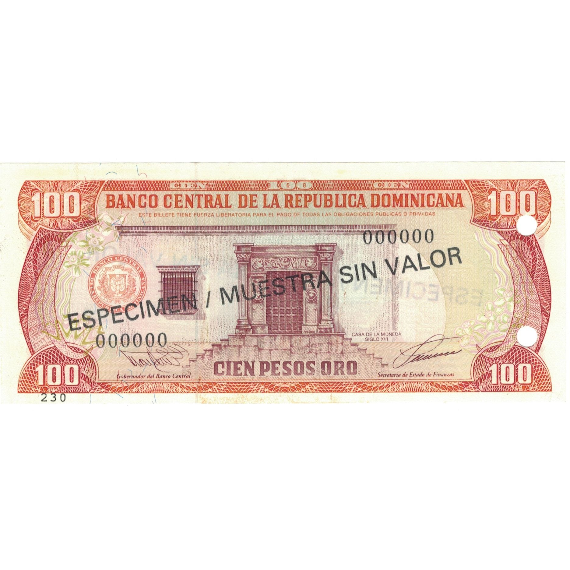 Nota, República Dominicana, 100 Pesos Oro, 1993, 1993, Espécime, KM:144s