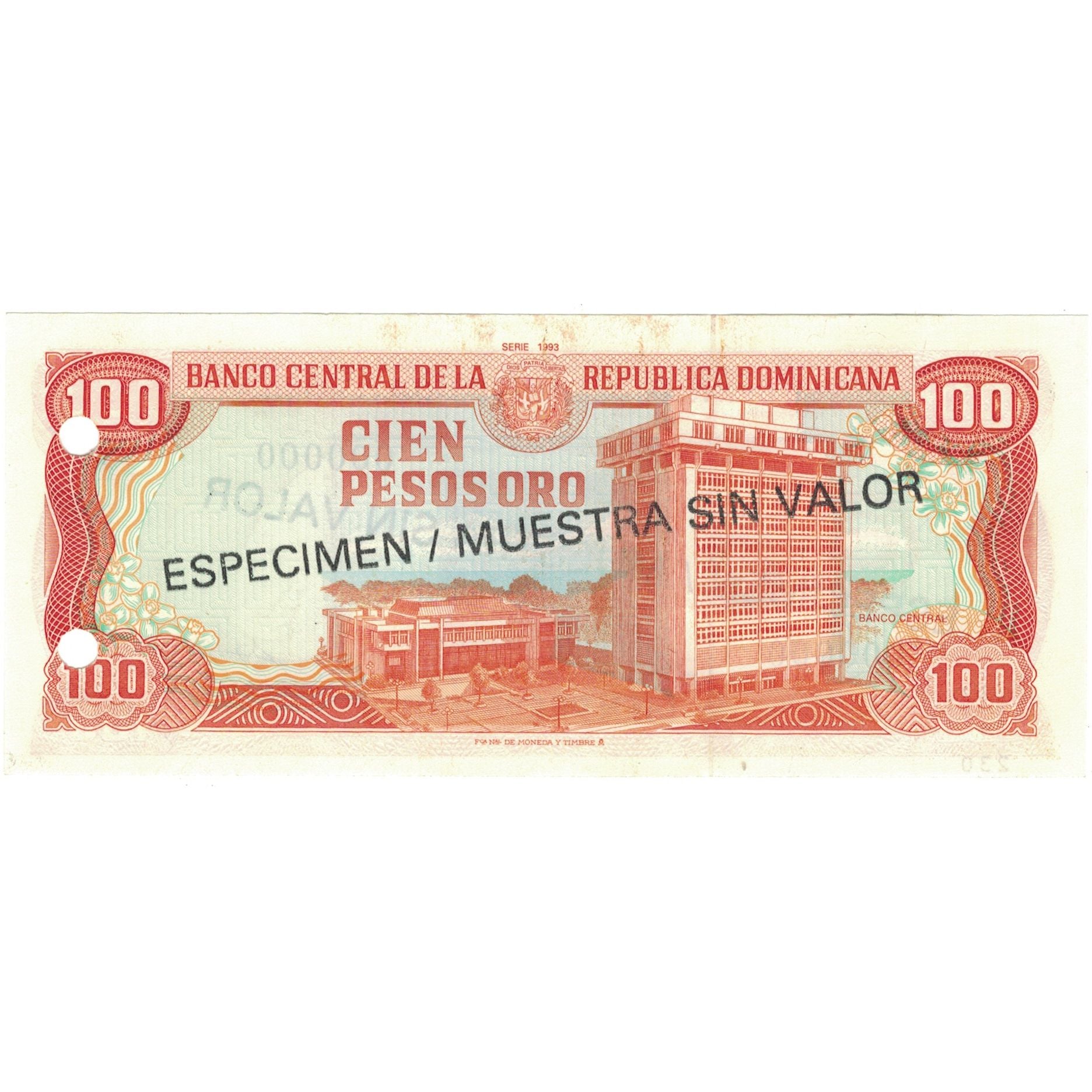 Nota, República Dominicana, 100 Pesos Oro, 1993, 1993, Espécime, KM:144s