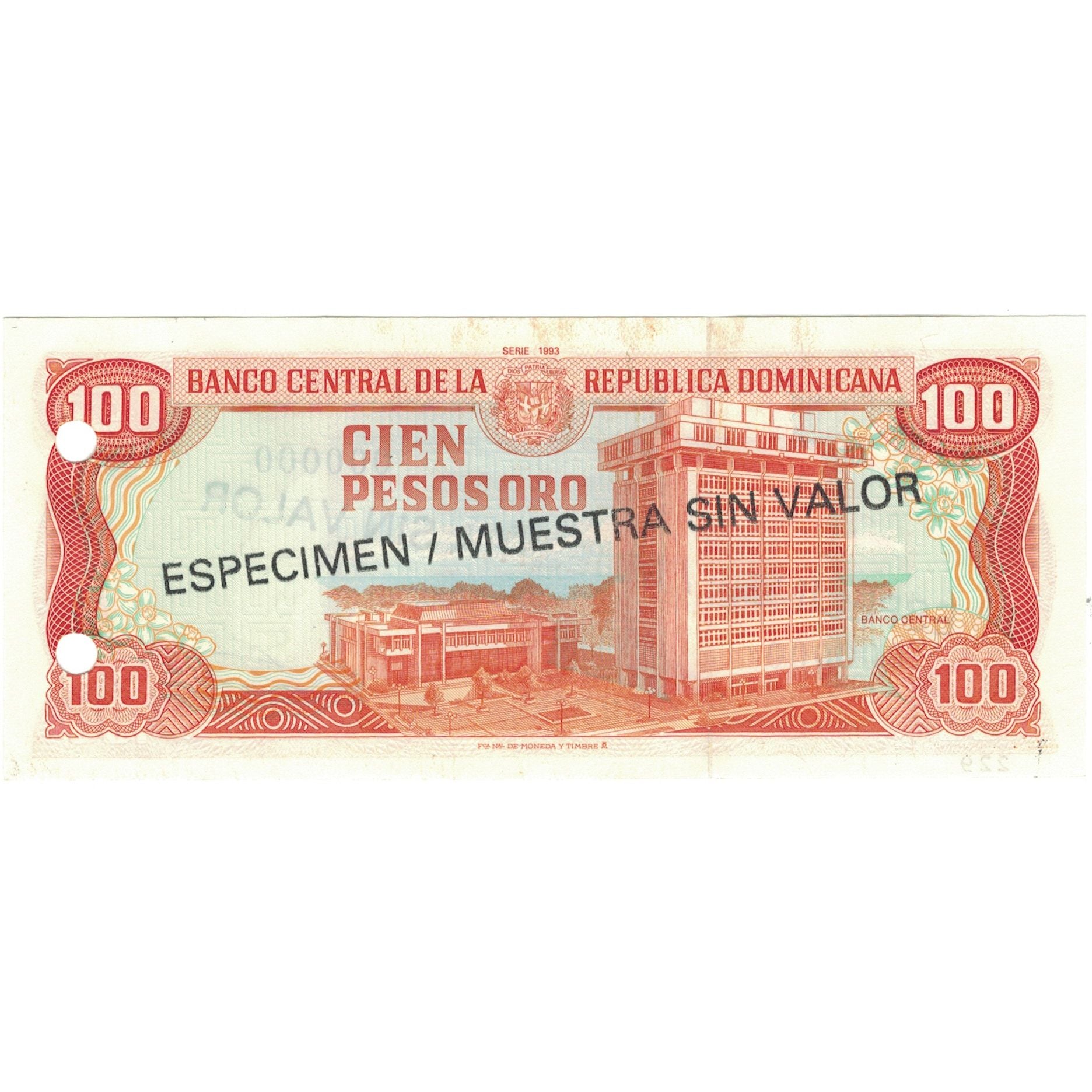 Banknote, Dominican Republic, 100 Pesos Oro, 1993, 1993, Specimen, KM:144s