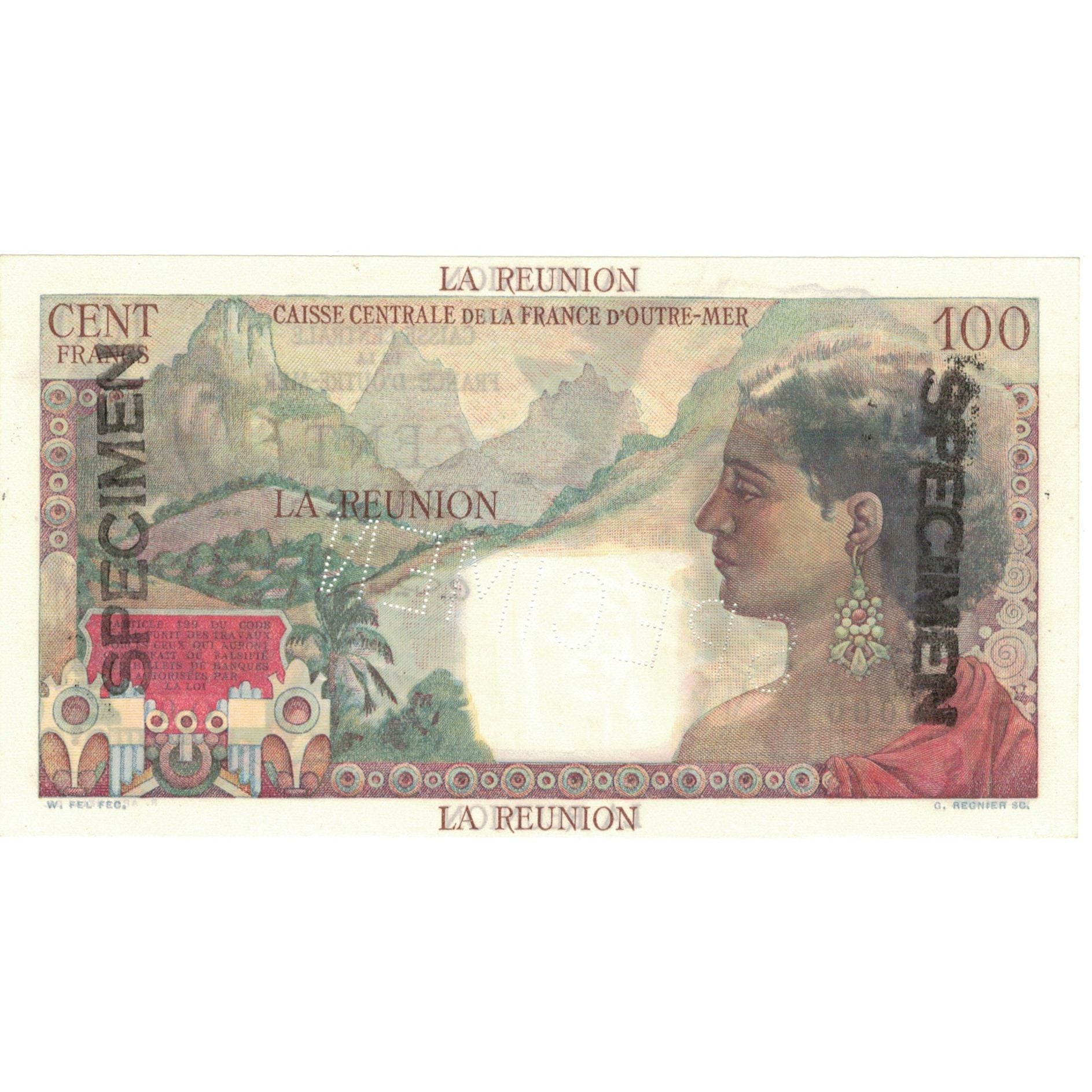 Banconote, Réunion, 100 Francs, Specimen, KM:45s, SPL+
