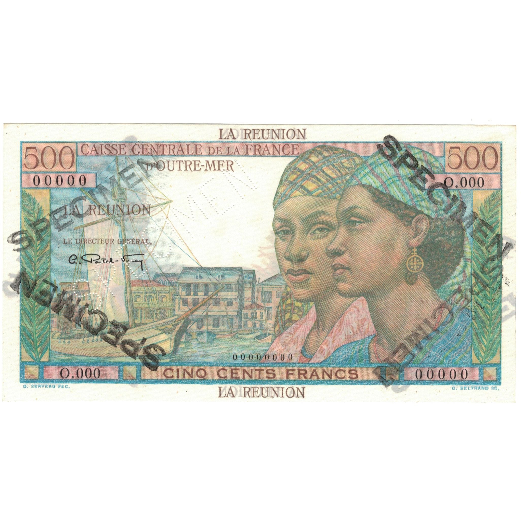 Banknot, Reunion, 500 Francs, Egzemplarz, KM:46s, UNC(64)