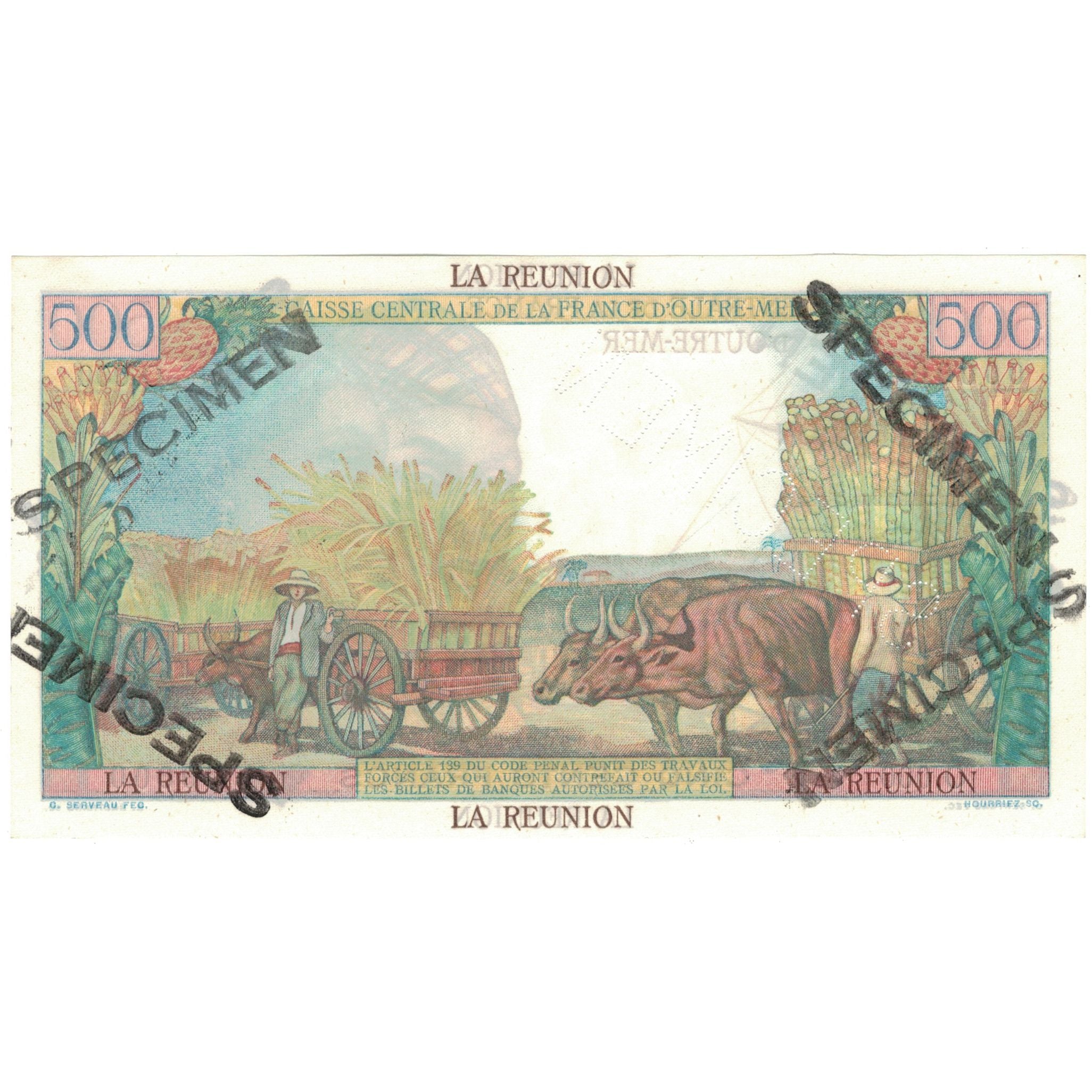 Banknot, Reunion, 500 Francs, Egzemplarz, KM:46s, UNC(64)