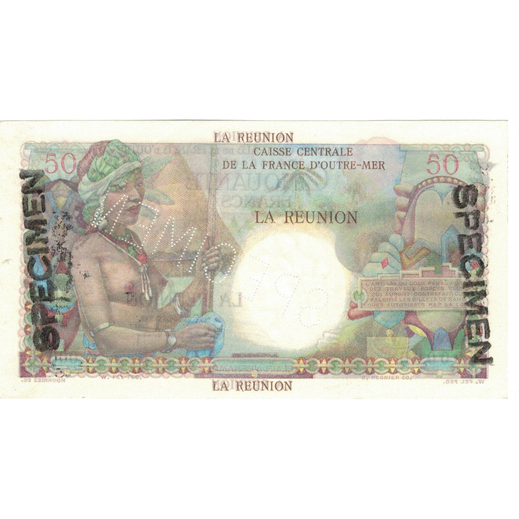 Geldschein, Réunion, 50 Francs, Specimen, KM:44s, UNZ-