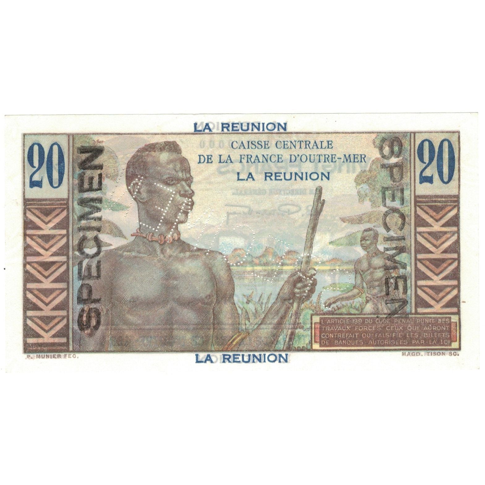 Banconote, Réunion, 20 Francs, Specimen, KM:43s, SPL+
