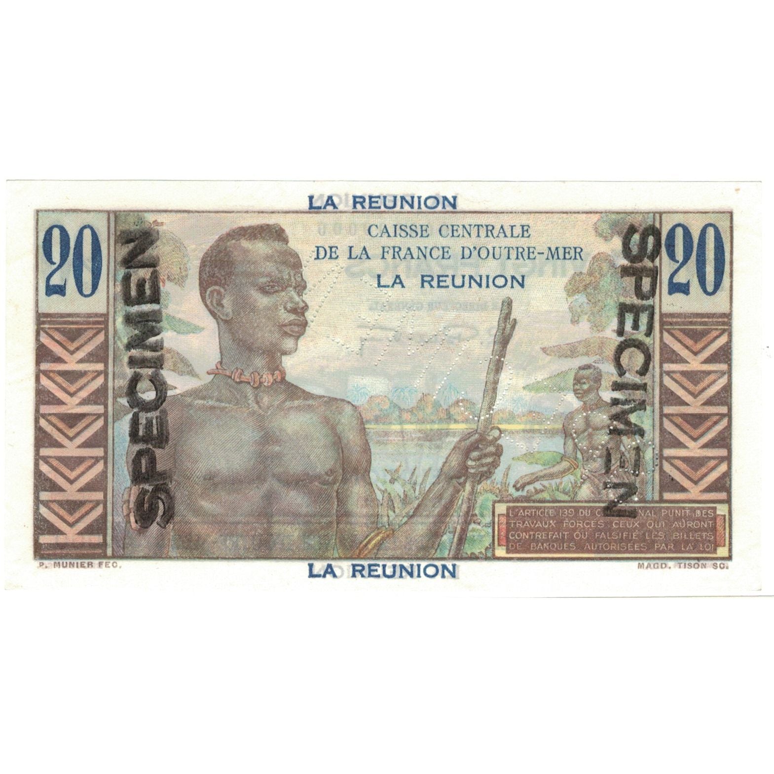 Banconote, Réunion, 20 Francs, Specimen, KM:43s, SPL+