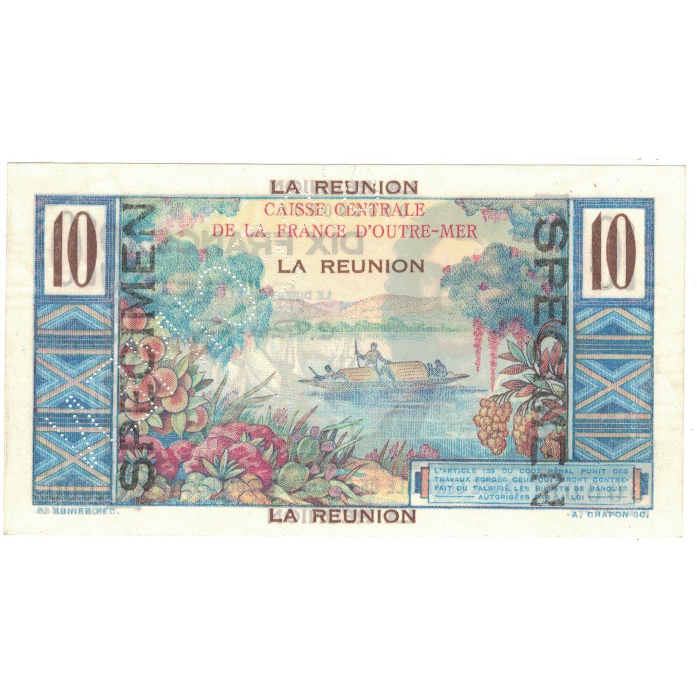 Banconote, Réunion, 10 Francs, Specimen, KM:42s, SPL+
