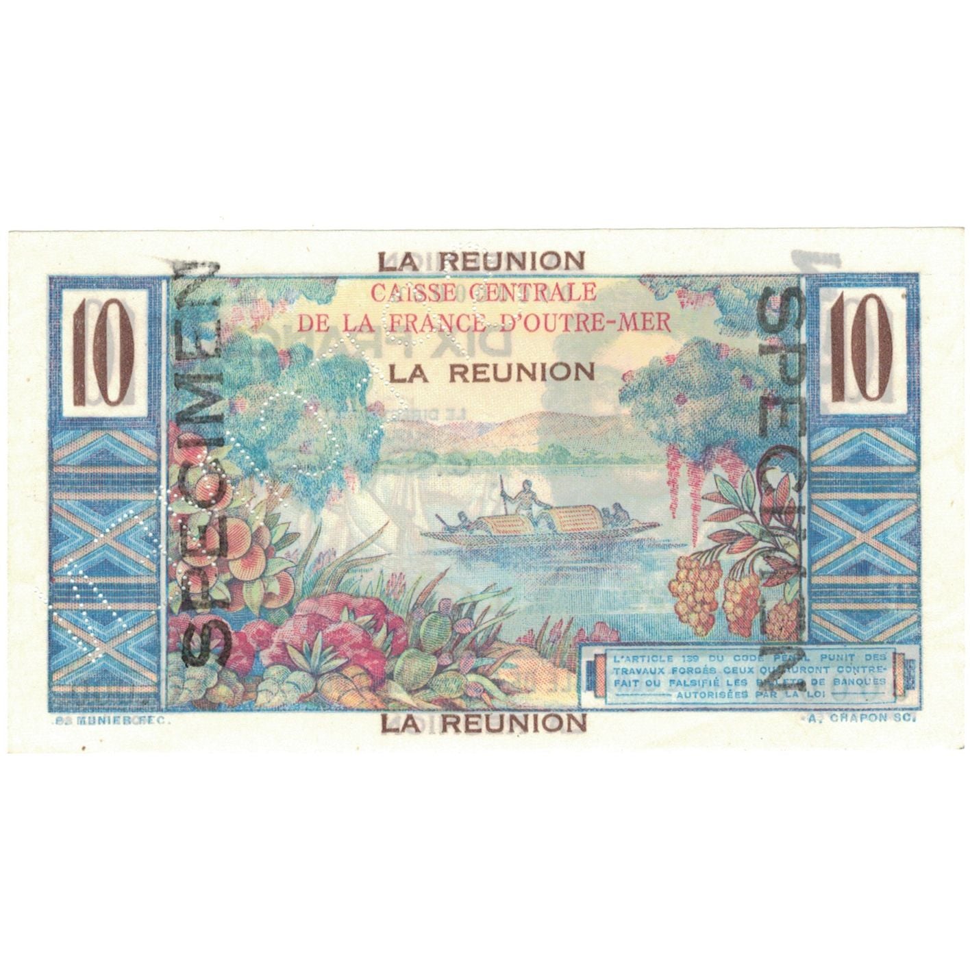 Banconote, Réunion, 10 Francs, Specimen, KM:42s, SPL+