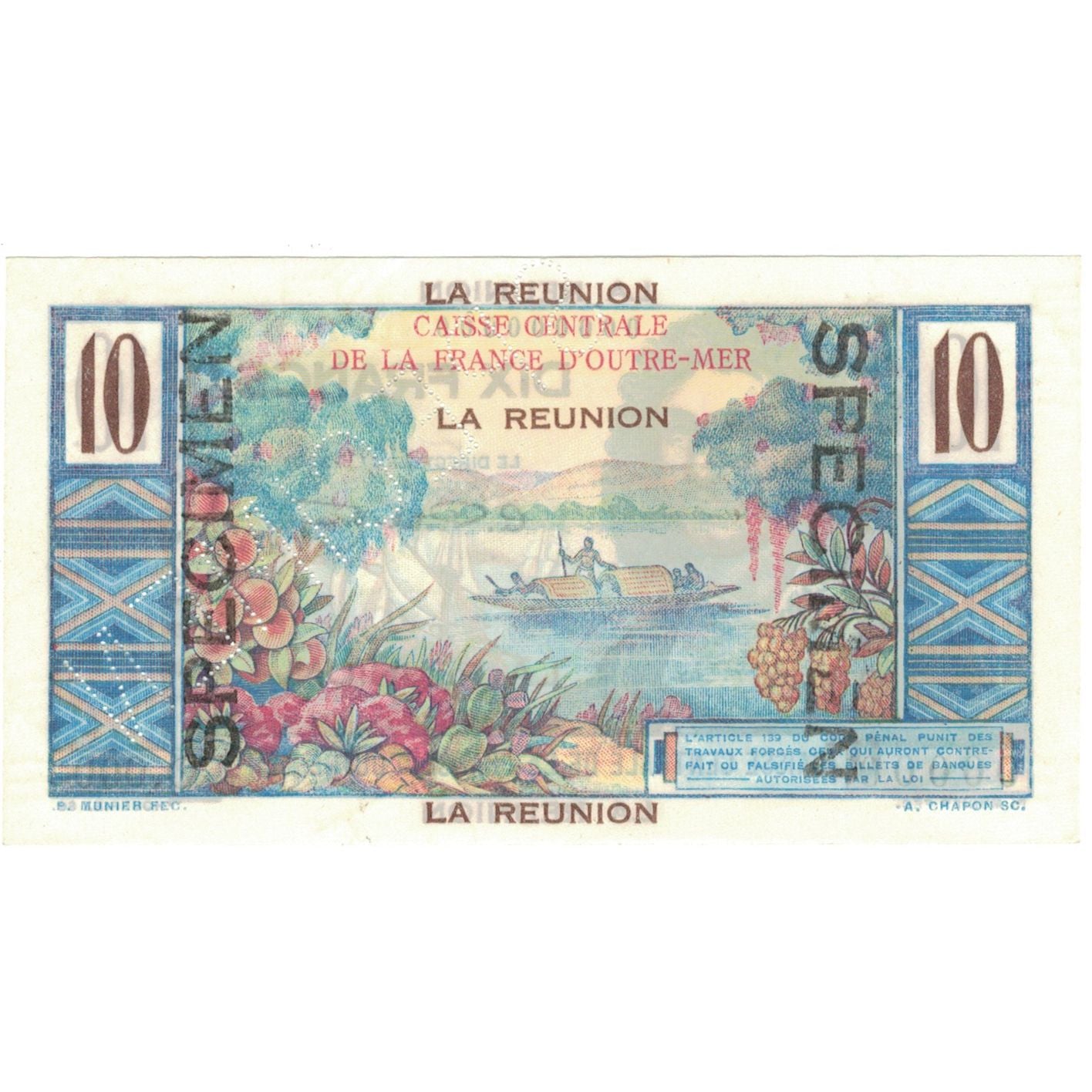 Banconote, Réunion, 10 Francs, Specimen, KM:42s, SPL+
