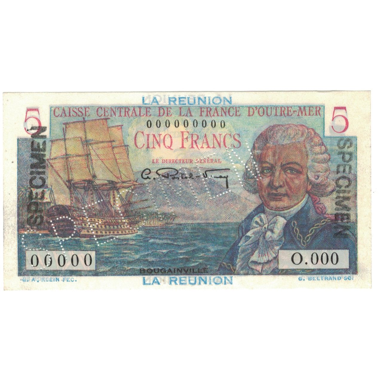 Billet, Réunion, 5 Francs, Specimen, KM:41s, SPL+