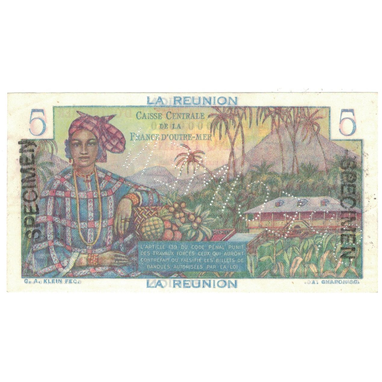 Billete, 5 Francs, La Reunión, Specimen, KM:41s, SC+