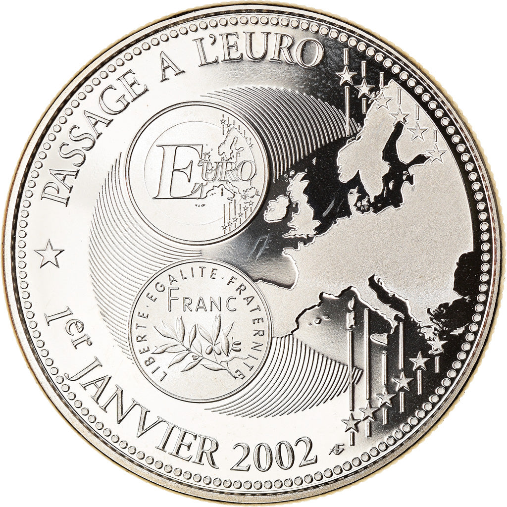 France, Medal, Passage à l'Euro, 2002, Politics, Society, War, 2002, MS(65-70)