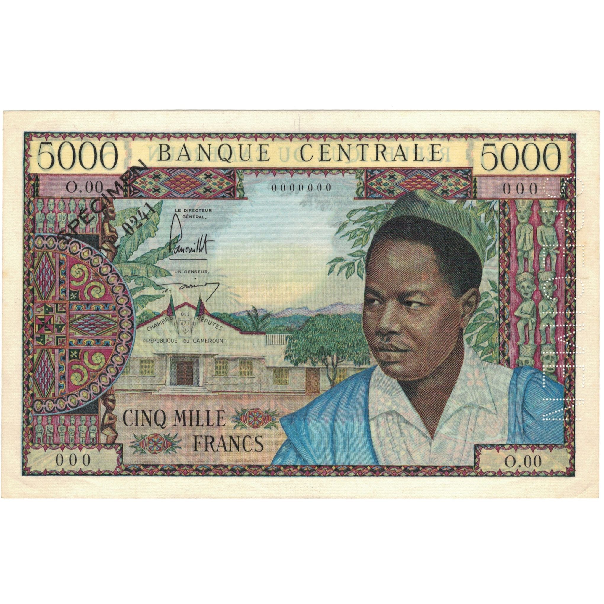 Billete, 5000 Francs, Camerún, Specimen, KM:8, SC+