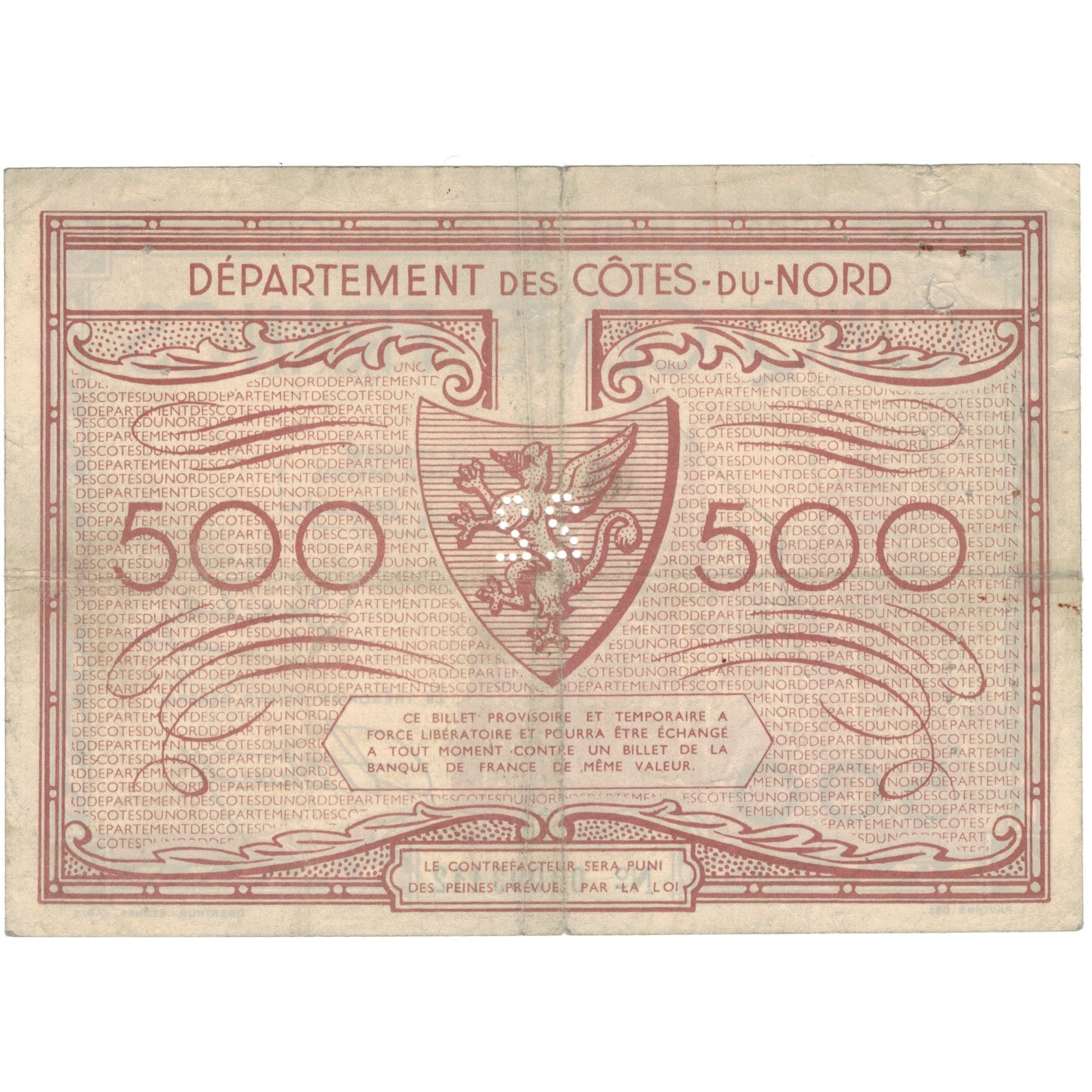Francia, Saint-Brieuc, 500 Francs, MB+