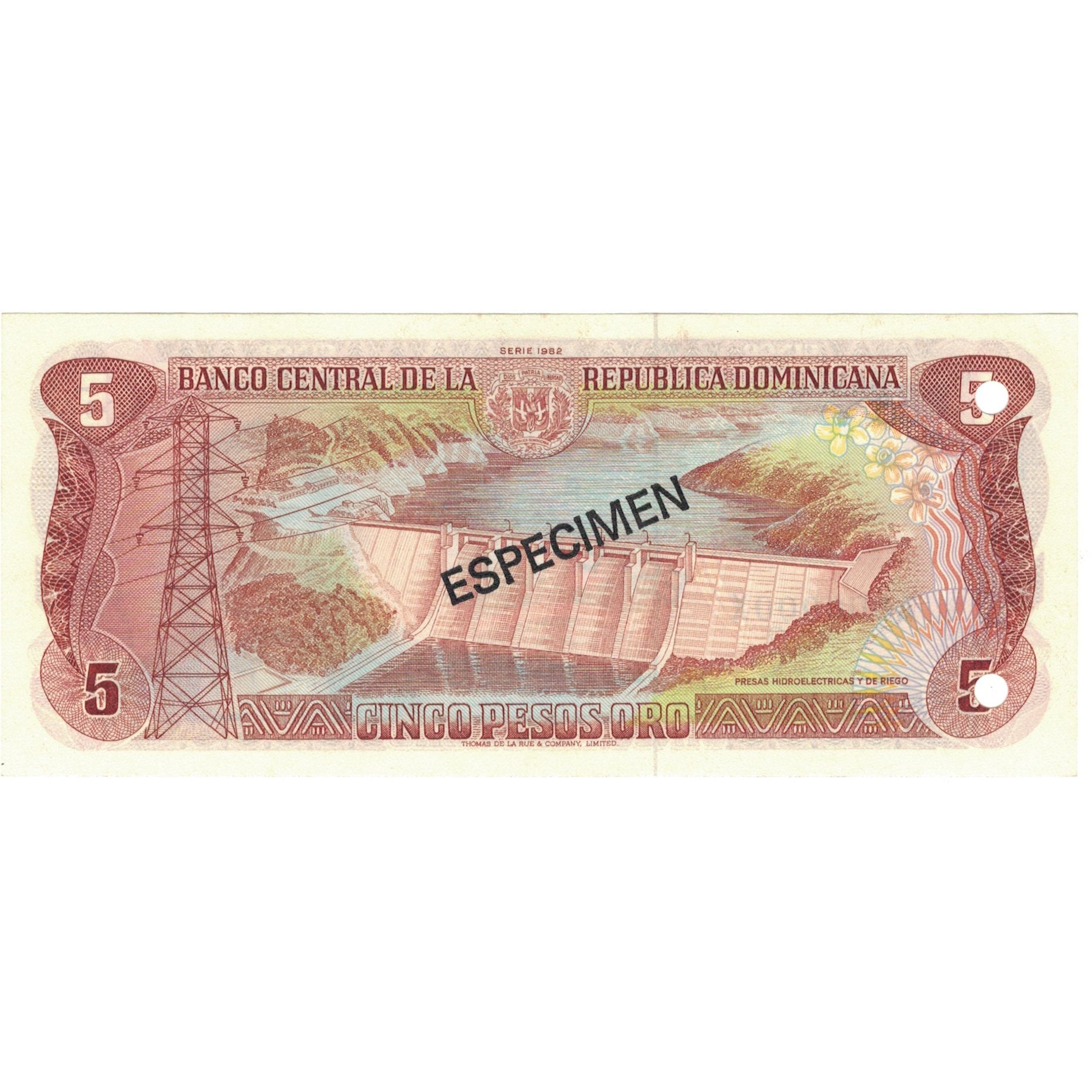 Banconote, Repubblica domenicana, 5 Pesos Oro, 1982, 1982, Specimen, KM:118s1