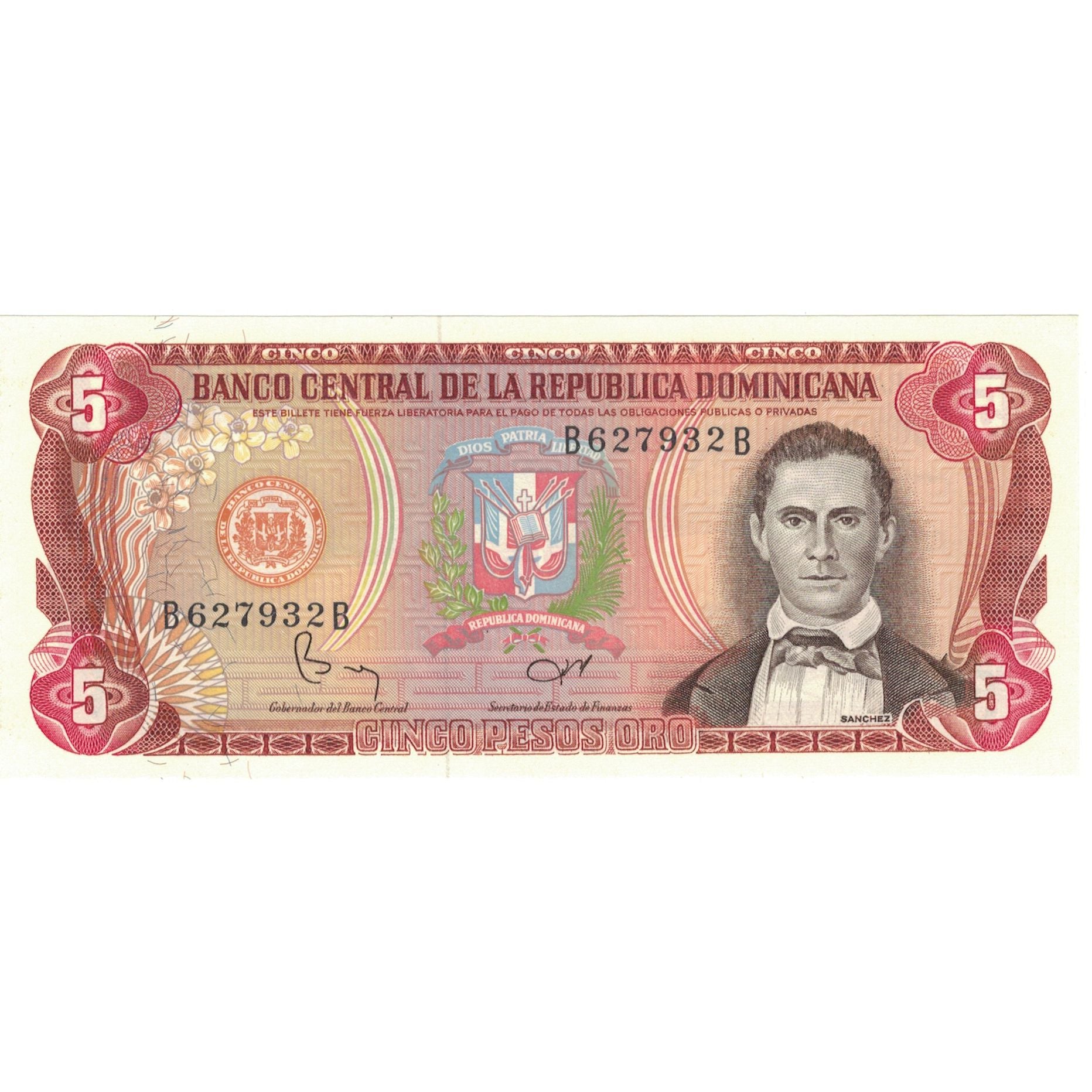 Billet, Dominican Republic, 5 Pesos Oro, 1982, 1982, KM:118b, SPL