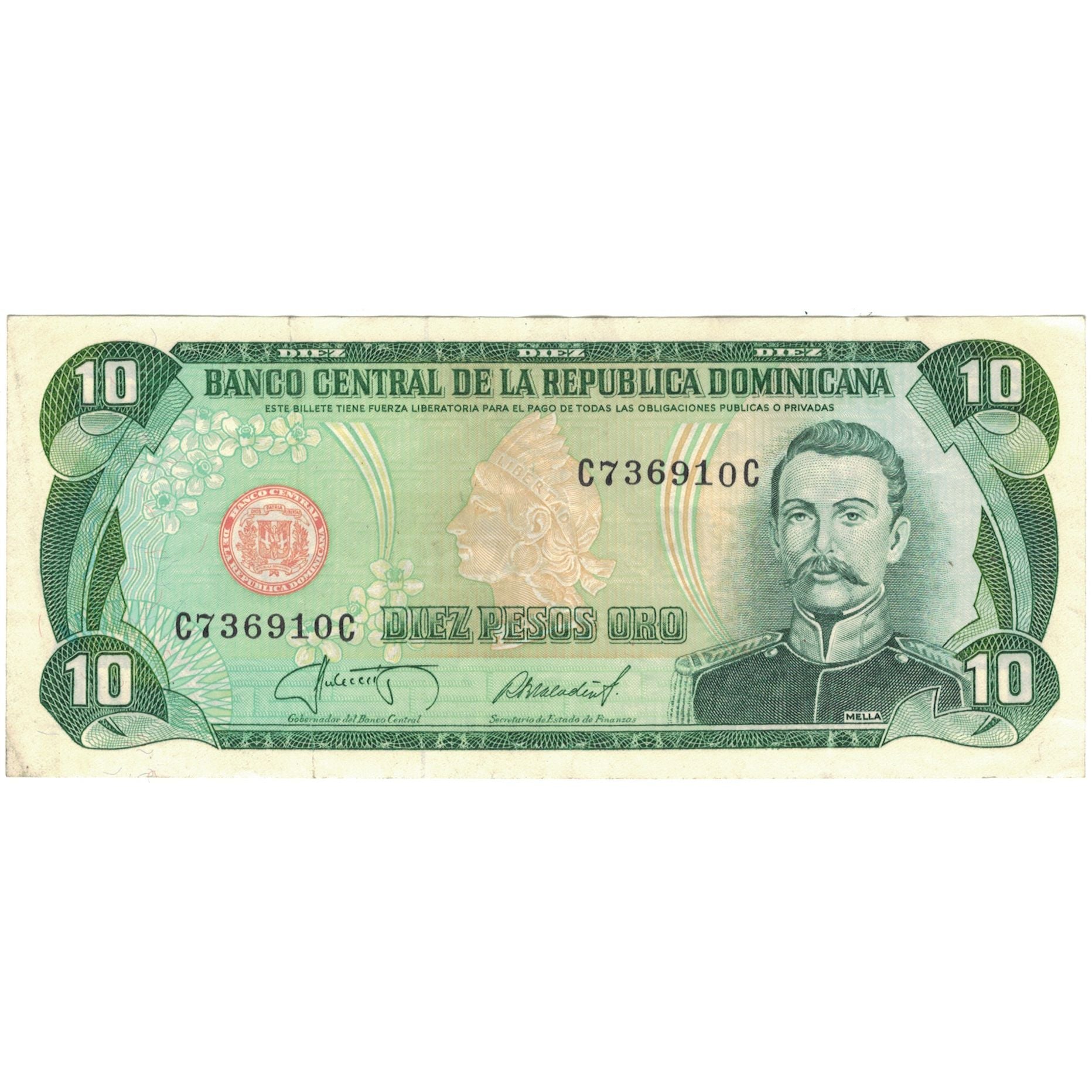 Banconote, Repubblica domenicana, 10 Pesos Oro, 1987, Undated (1987), KM:119c