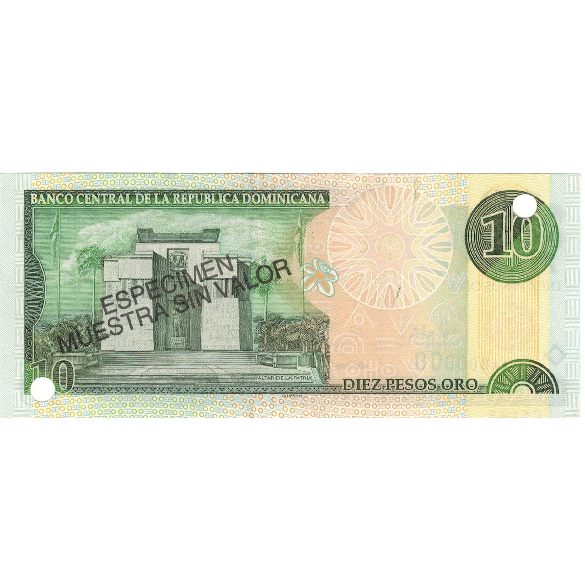 Banconote, Repubblica domenicana, 10 Pesos Oro, 2000, 2000, Specimen, KM:159s