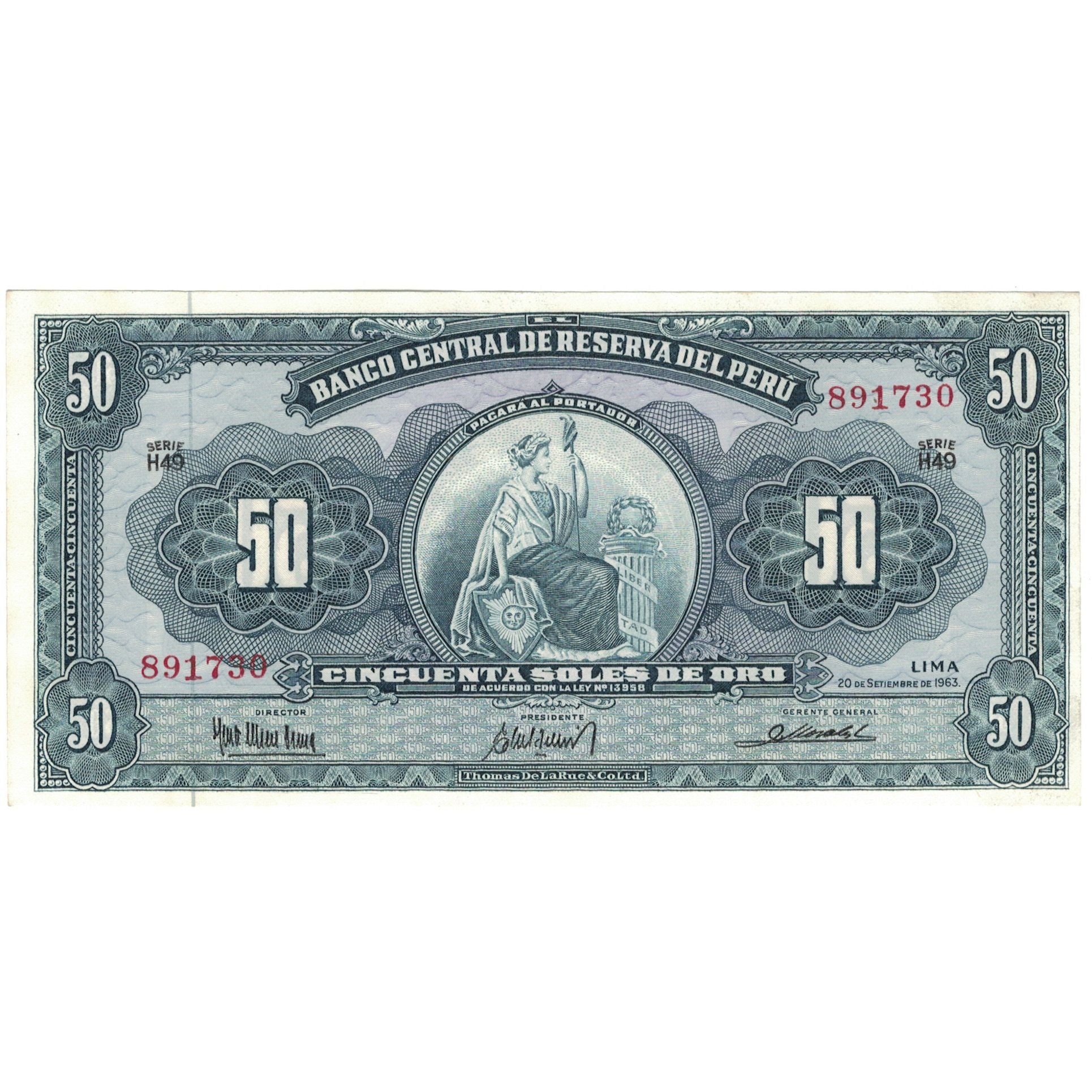 Billet, Pérou, 50 Soles De Oro, 1963, 1963-09-20, KM:85a, SPL