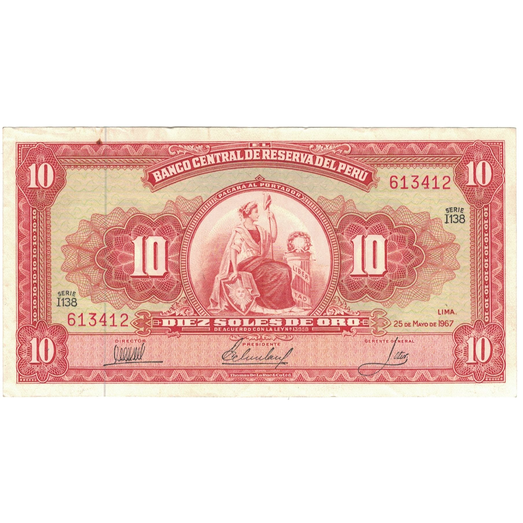 Banknote, Peru, 10 Soles De Oro, 1967, 1967-05-25, KM:84a, UNC(63)