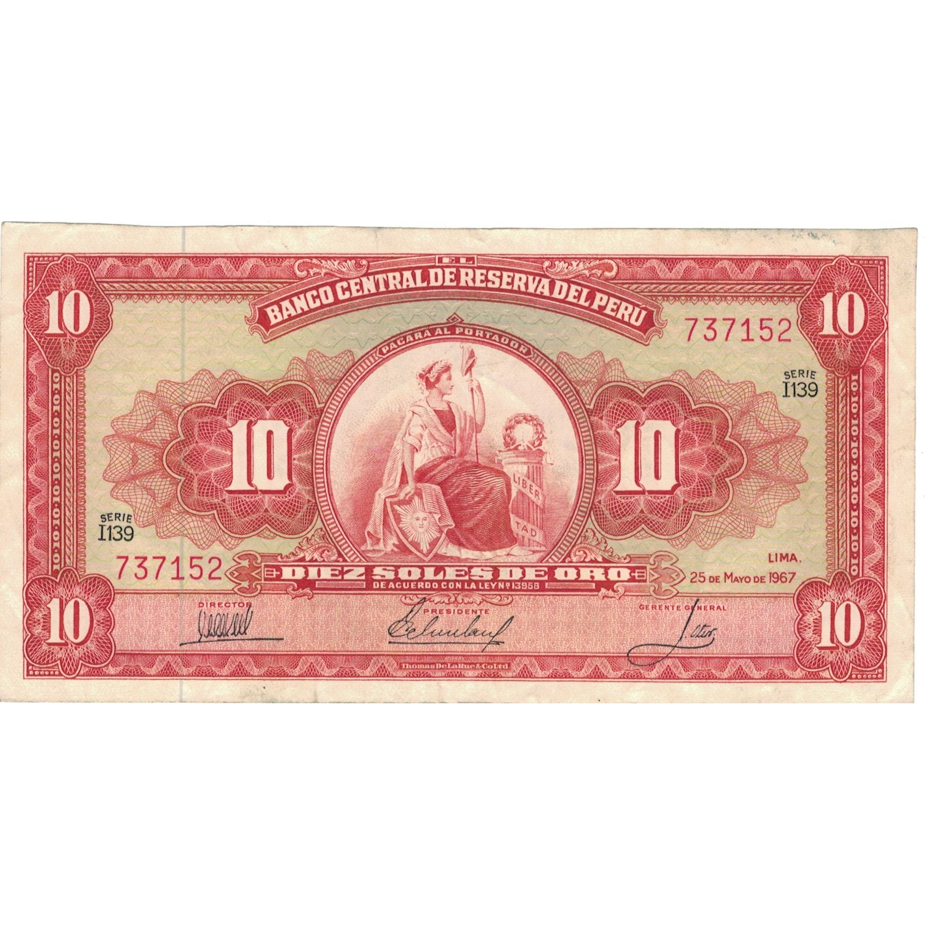 Banknote, Peru, 10 Soles De Oro, 1967, 1967-05-25, KM:84a, EF(40-45)