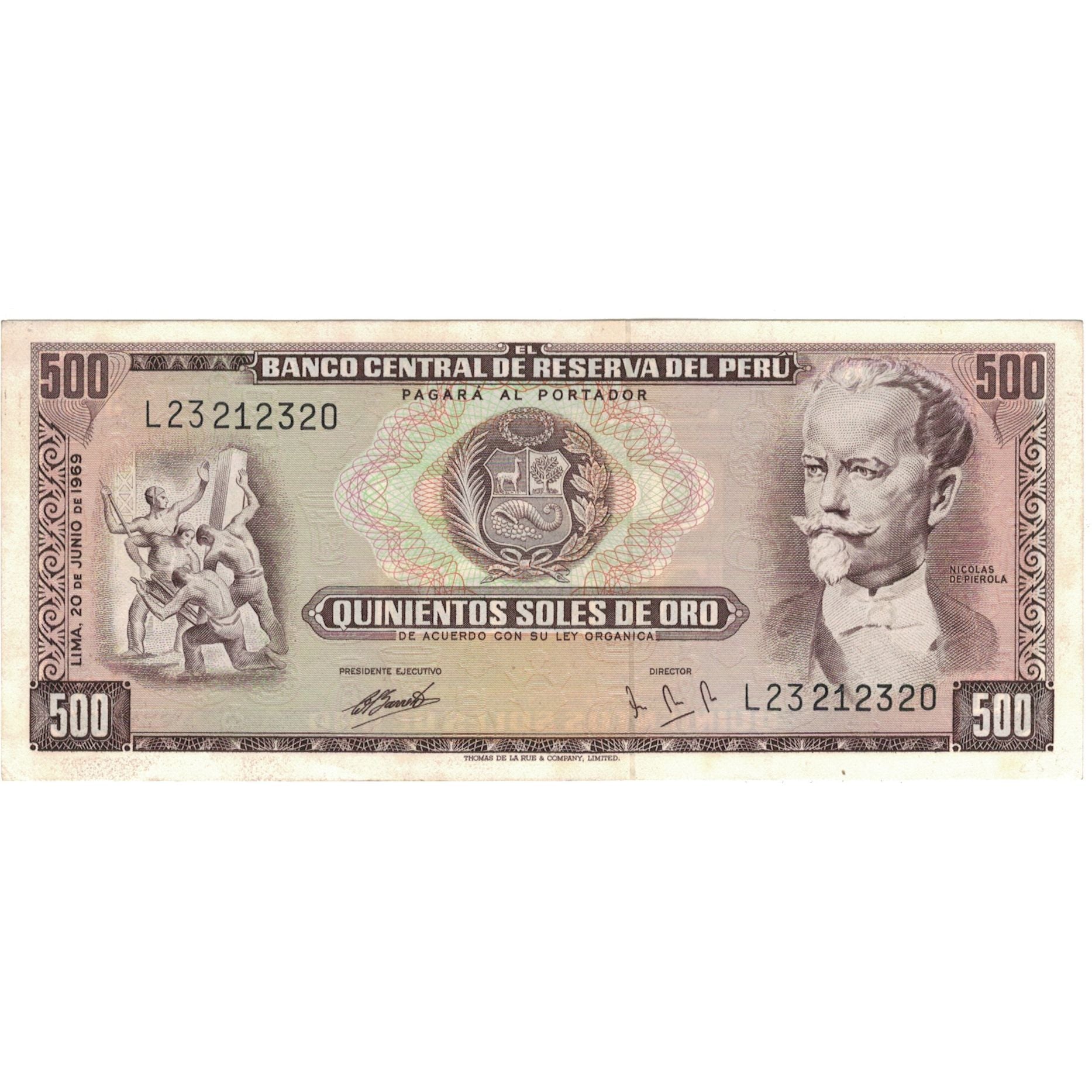 Billet, Pérou, 500 Soles De Oro, 1969, 1969-06-20, KM:104a, SUP+