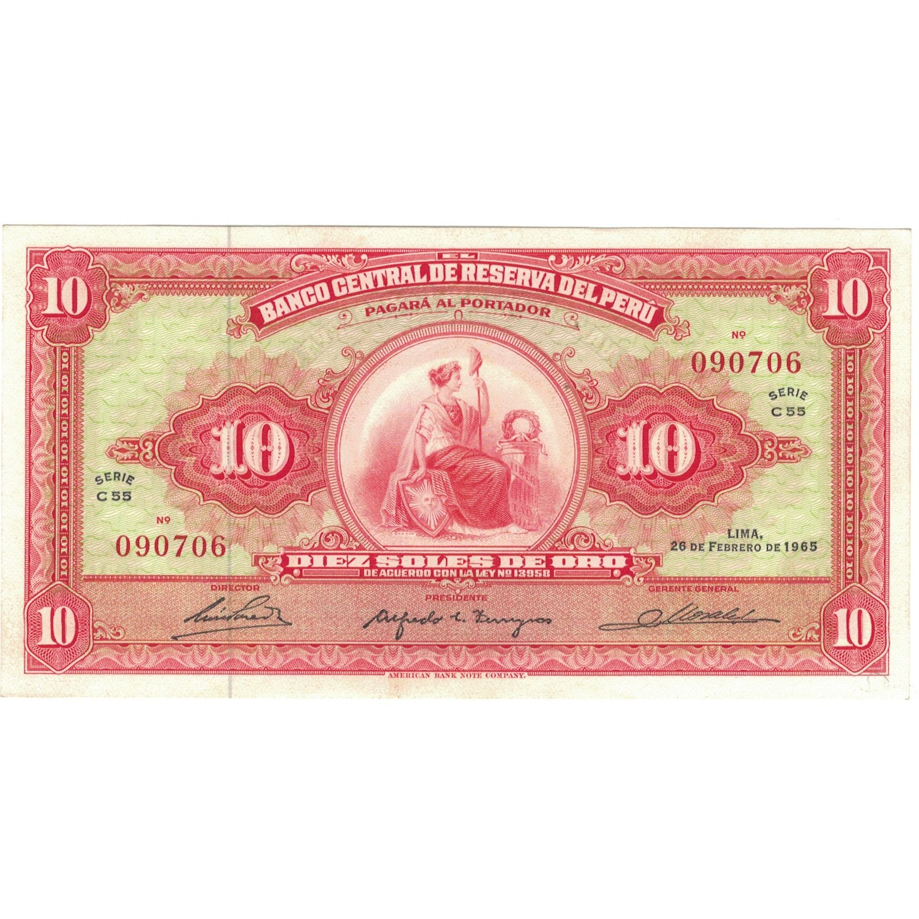 Billete, 10 Soles De Oro, 1965, Perú, 1965-02-26, KM:88, MBC+