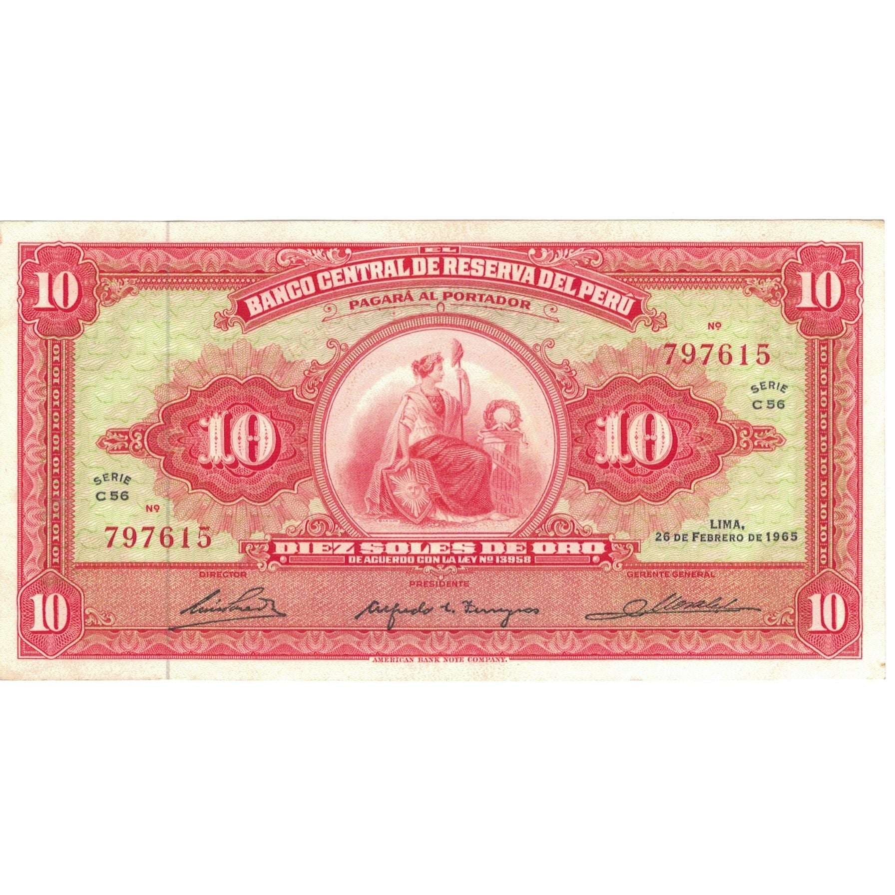 Billet, Pérou, 10 Soles De Oro, 1965, 1965-02-26, KM:88, TTB+