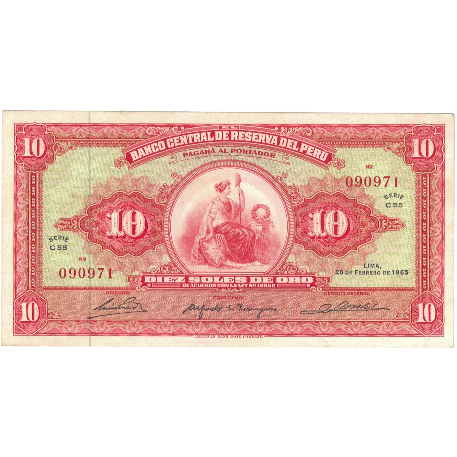 Banconote, Perù, 10 Soles De Oro, 1965, 1965-02-26, KM:88, BB
