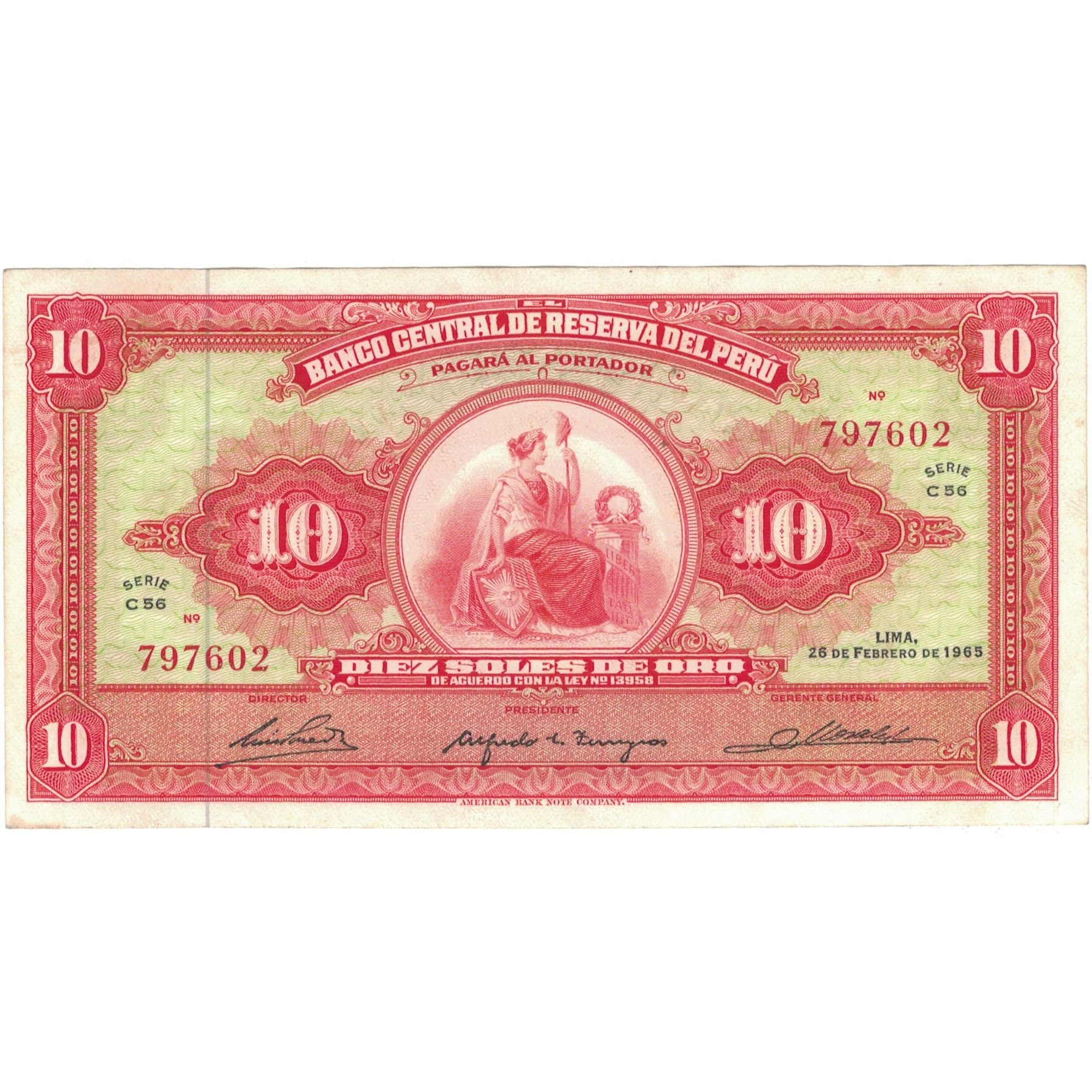 Billet, Pérou, 10 Soles De Oro, 1965, 1965-02-26, KM:88, TTB+