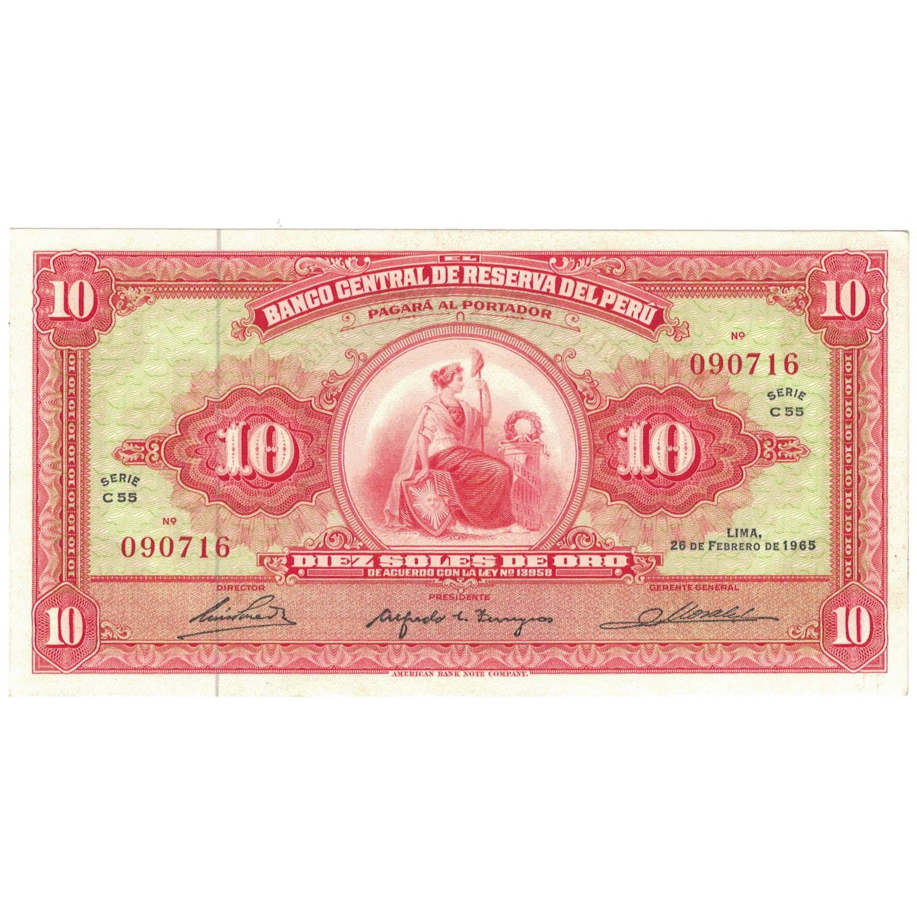 Billet, Pérou, 10 Soles De Oro, 1965, 1965-02-26, KM:88, SPL
