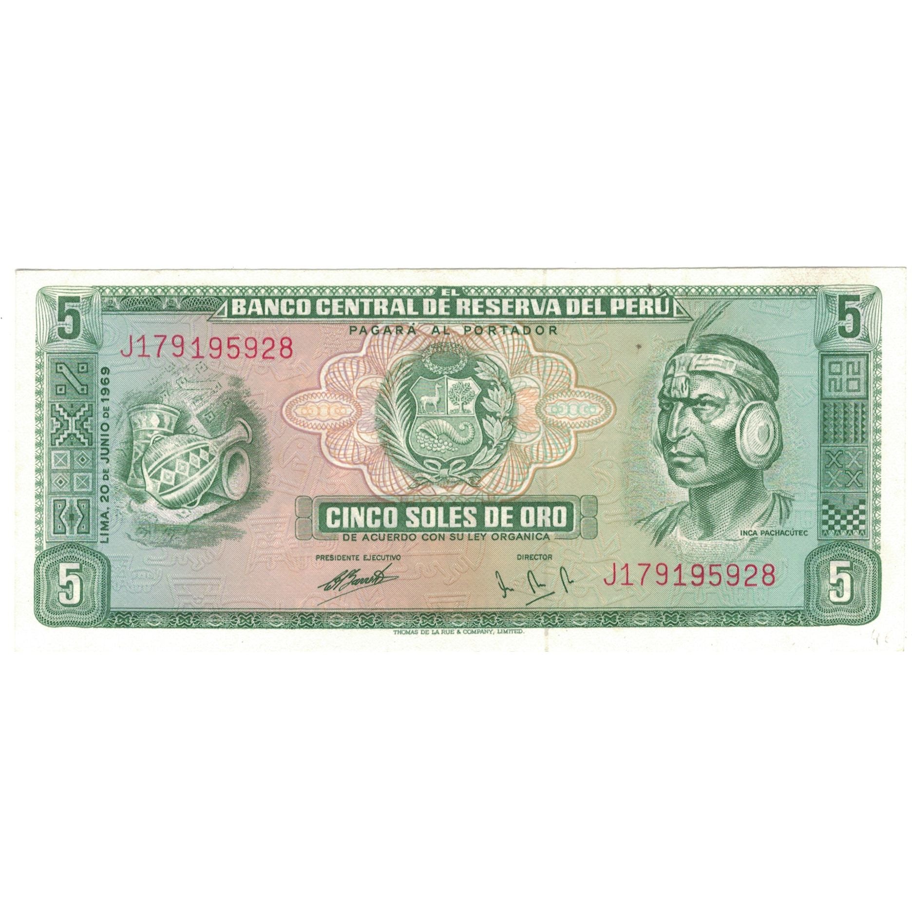 Billet, Pérou, 5 Soles De Oro, 1969, 1969-06-20, KM:99a, SPL+