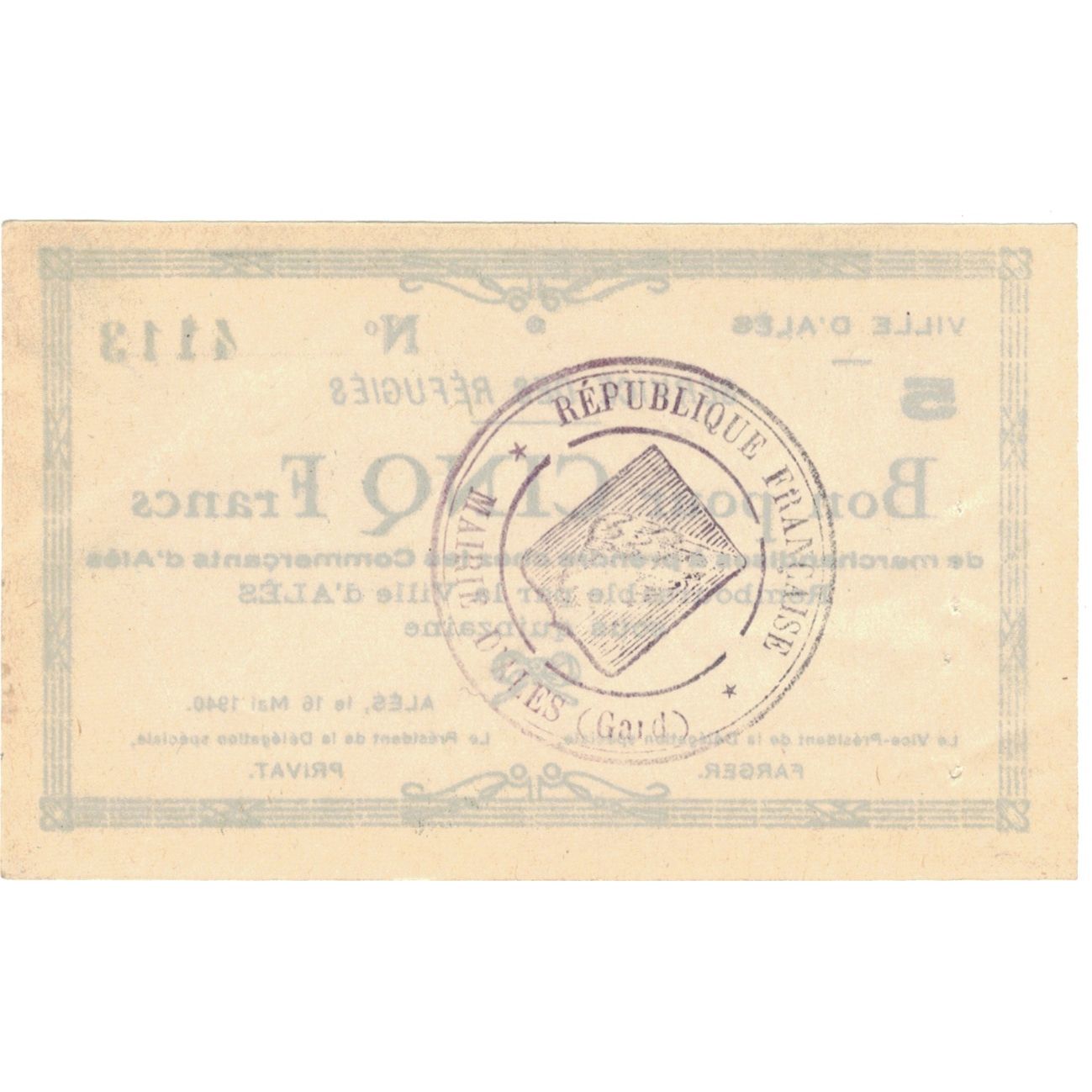 França, Alès, 5 Francs, 1940, UNC(60-62)