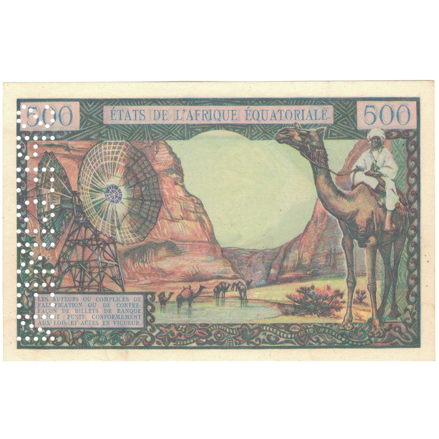 Geldschein, Äquatorial Afrikanische Staaten, 500 Francs, Specimen, KM:4c, UNZ-