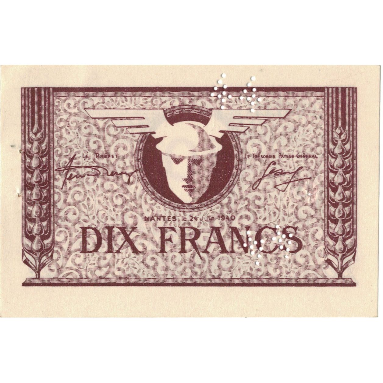 France, Nantes, 10 Francs, 1940, Specimen, SUP