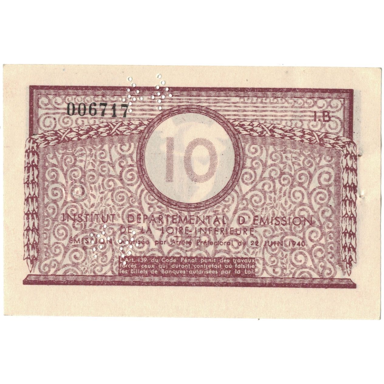 France, Nantes, 10 Francs, 1940, Specimen, SUP