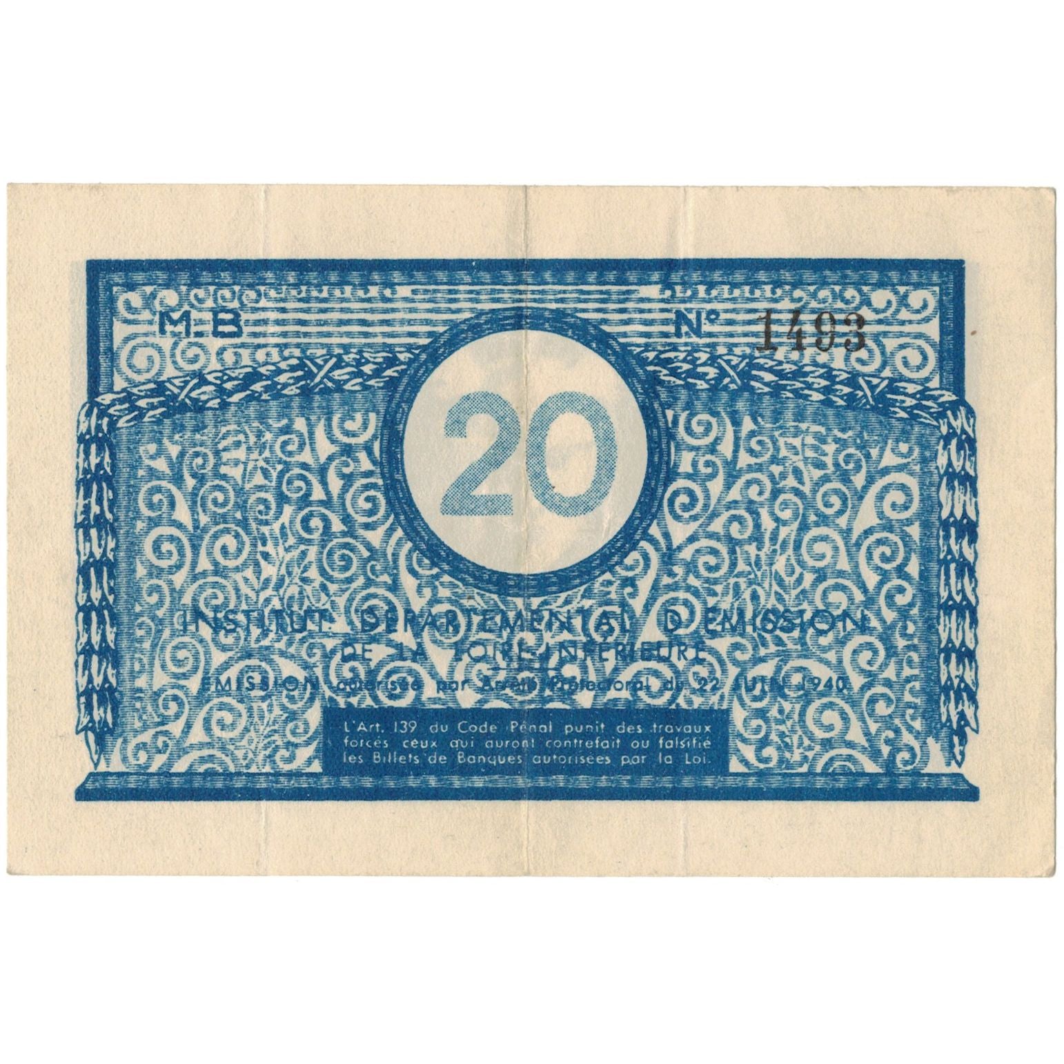 France, Nantes, 20 Francs, Undated (1940), AU(55-58)