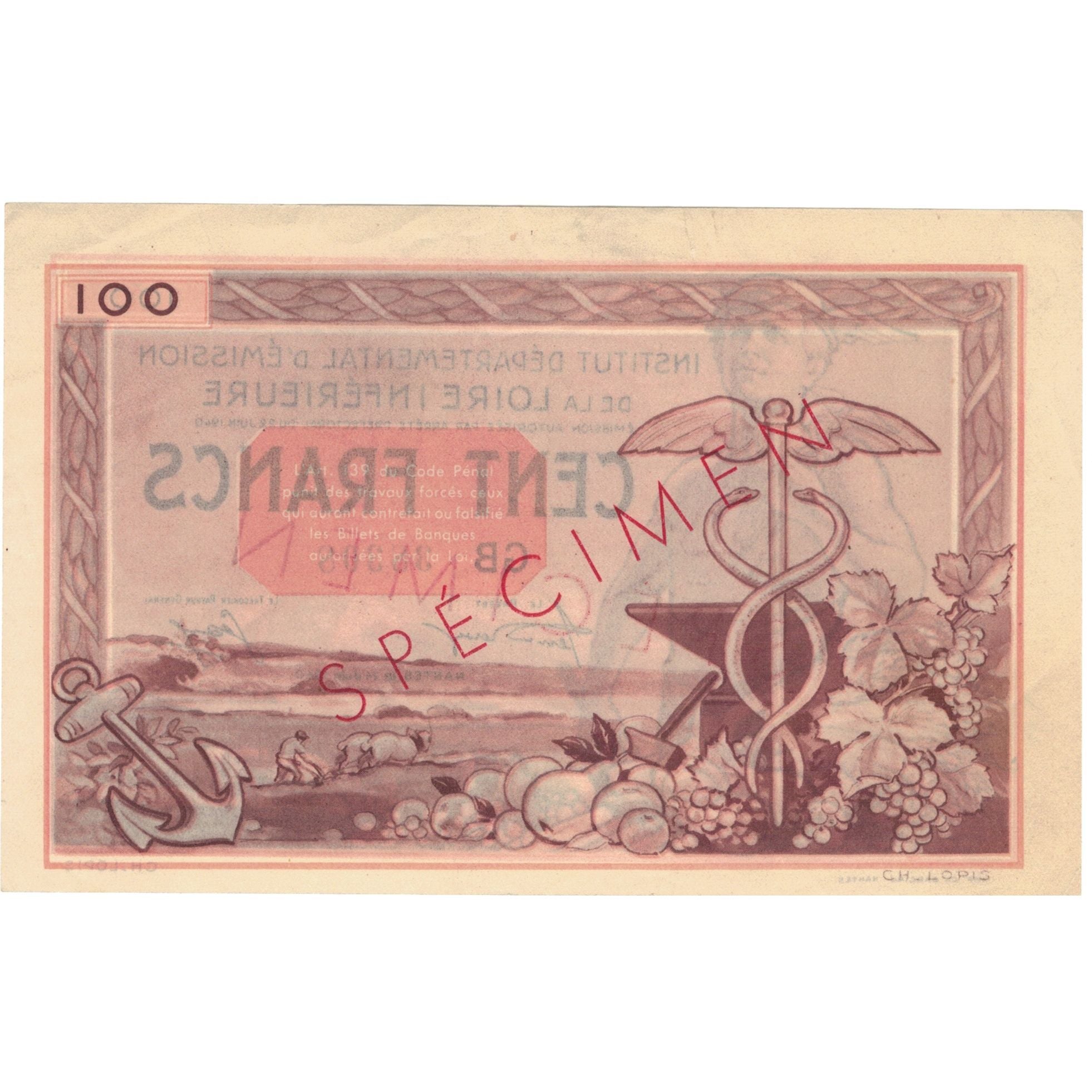 France, Nantes, 100 Francs, 1940, Specimen, UNC(63)