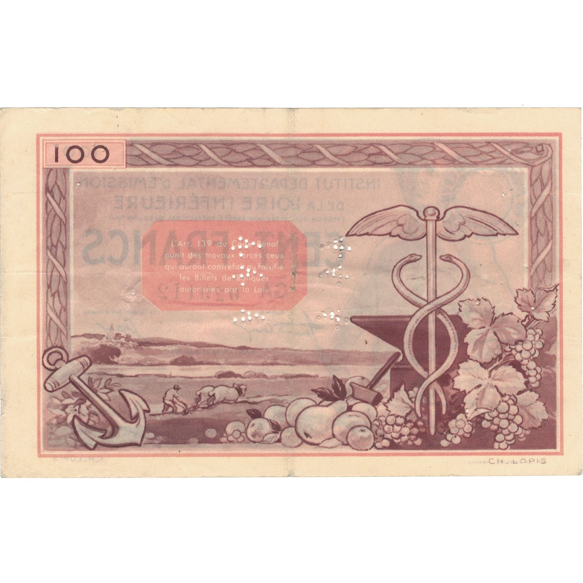 France, Nantes, 100 Francs, 1940, Specimen, EF(40-45)