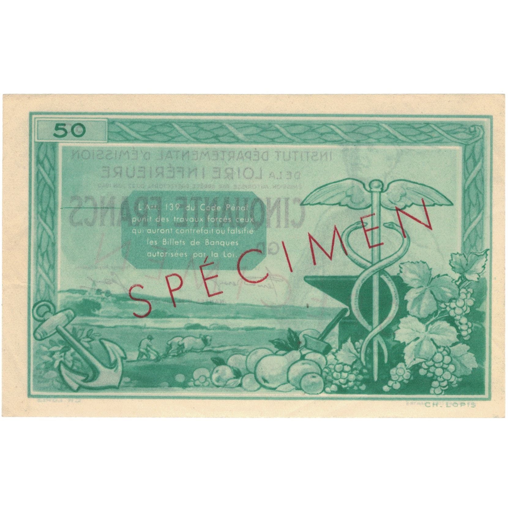 France, Nantes, 50 Francs, 1940, Specimen, UNC(63)