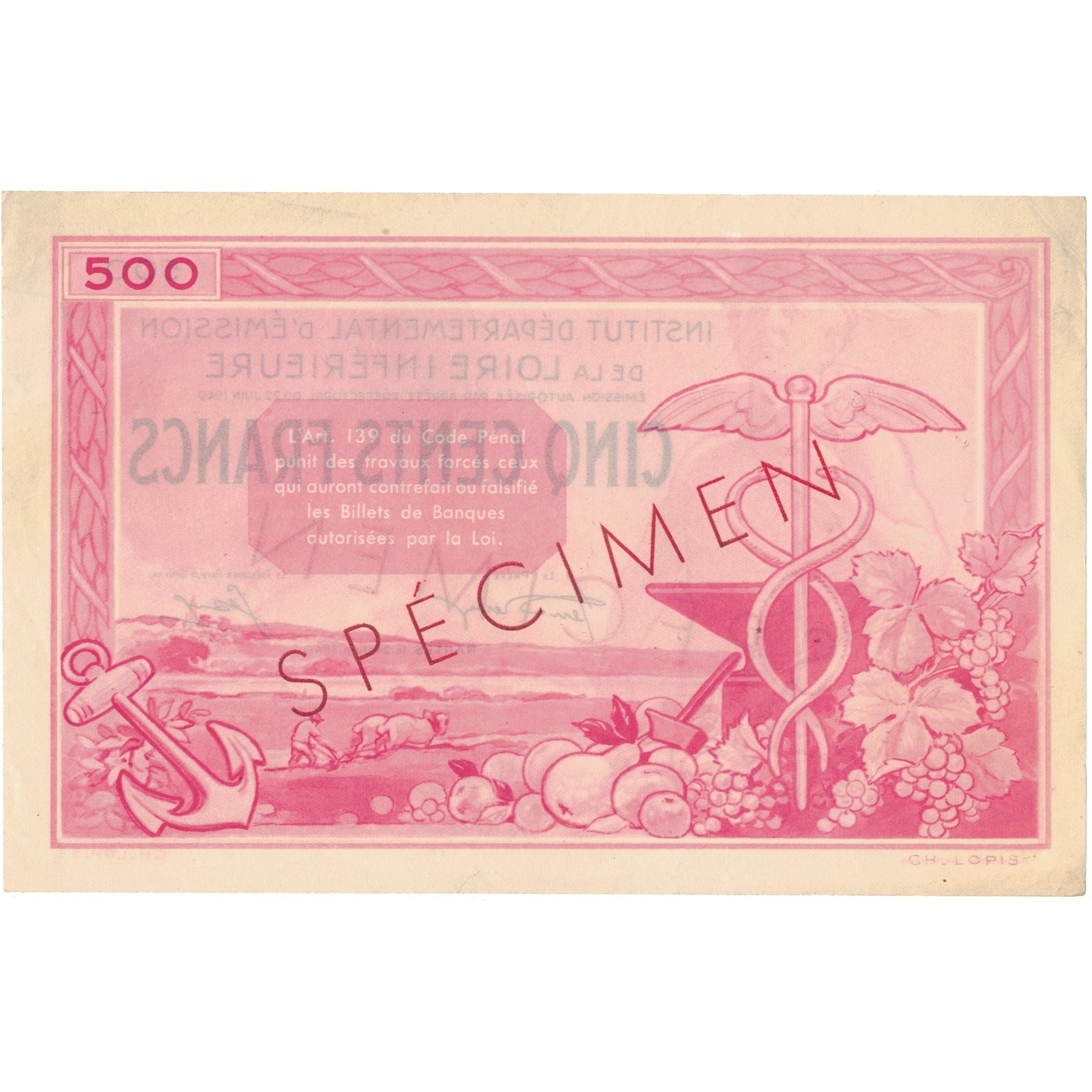 France, Nantes, 500 Francs, 1940, Specimen, UNC(60-62)