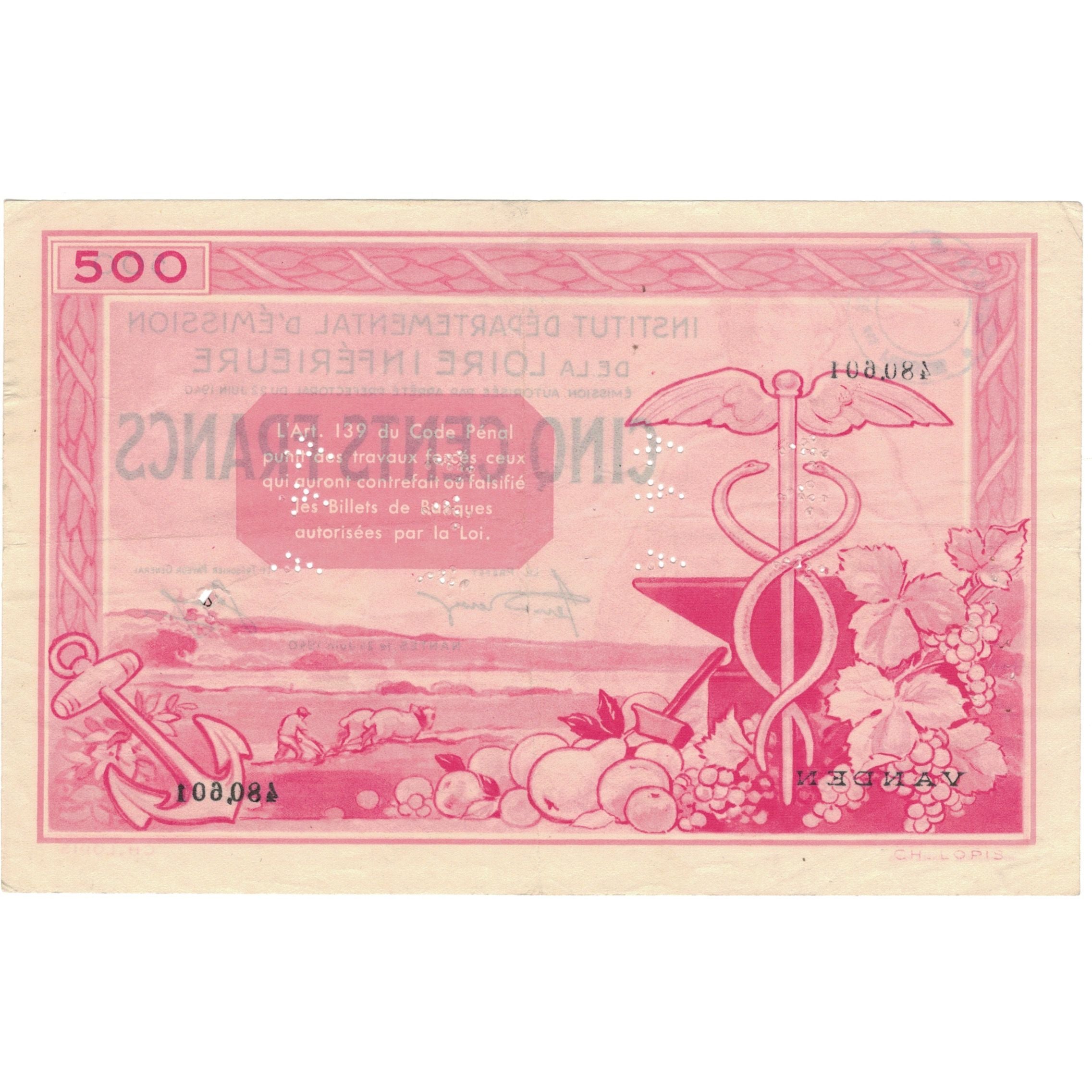 France, Nantes, 500 Francs, 1940, Specimen, UNC(64)