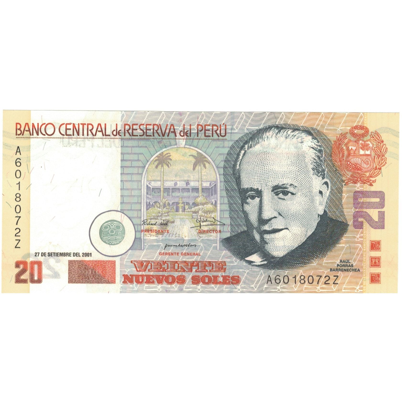 Banconote, Perù, 20 Nuevos Soles, 2001, 2001-09-27, KM:176a, SPL+