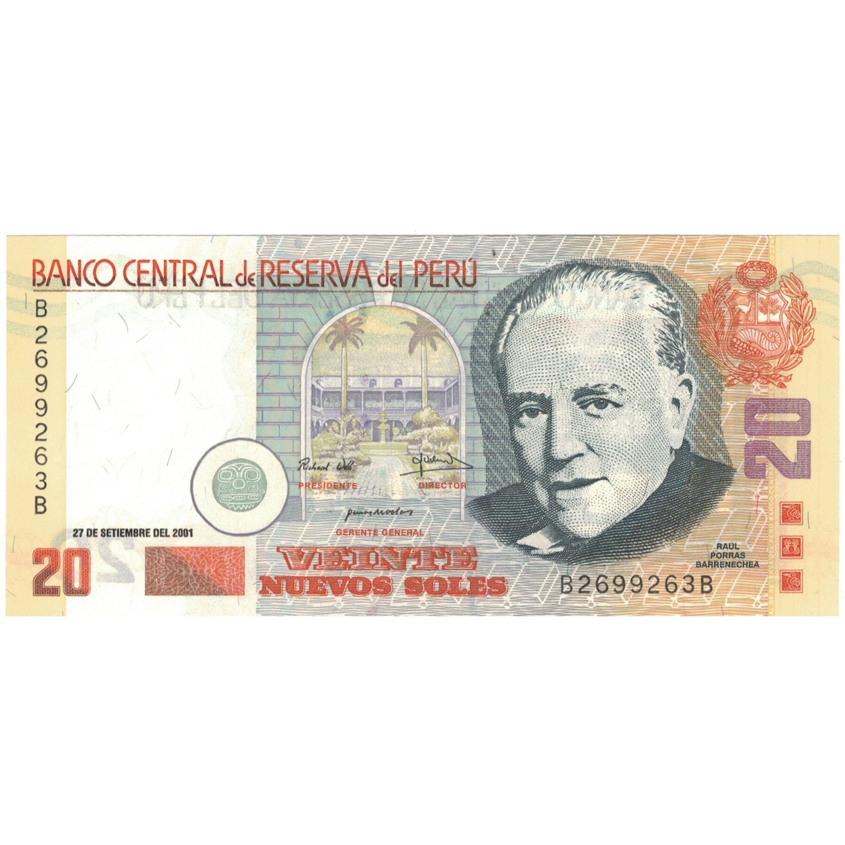 Billete, 20 Nuevos Soles, 2001, Perú, 2001-09-27, KM:176a, SC+
