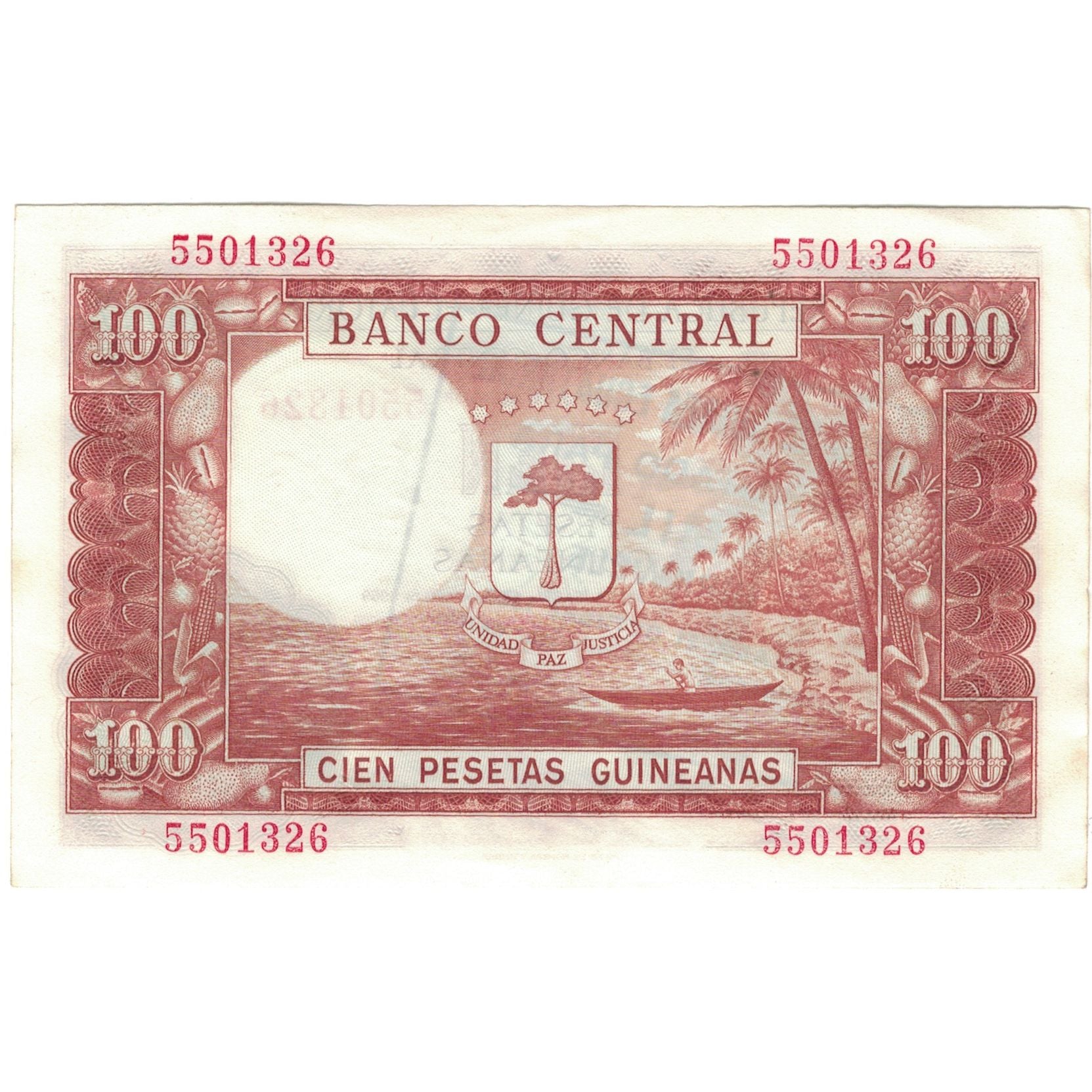 Geldschein, Equatorial Guinea, 1000 Bipkwele on 100 Pesetas, 1980, 1980-10-21