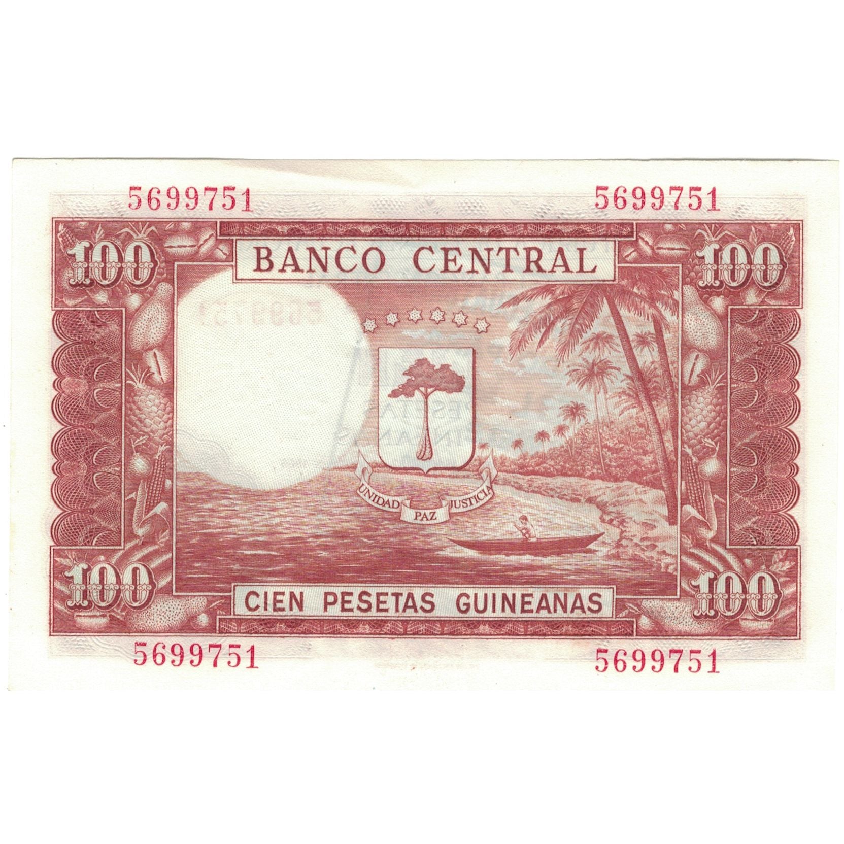 Geldschein, Equatorial Guinea, 1000 Bipkwele on 100 Pesetas, 1980, 1980-10-21