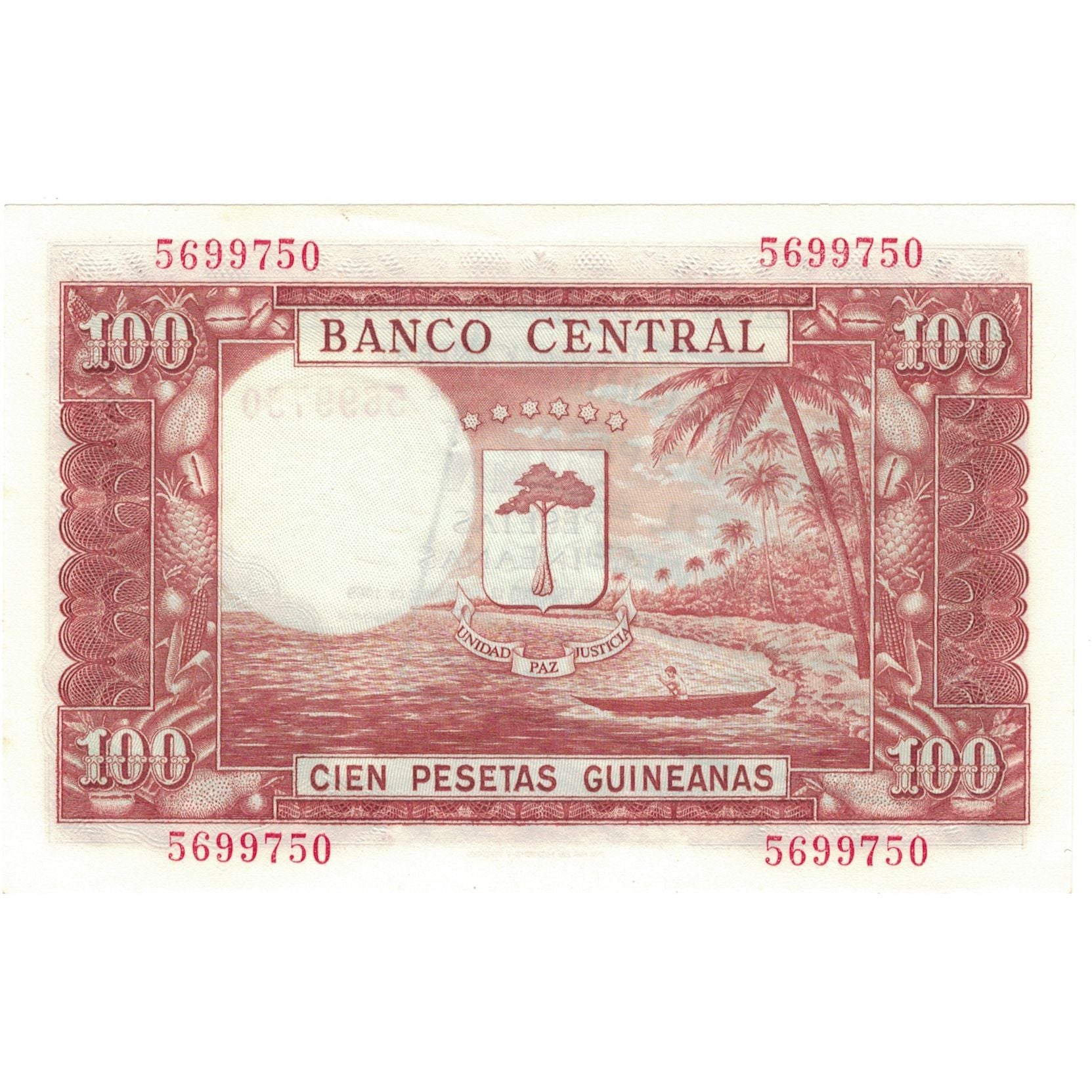 Banconote, Guinea equatoriale, 1000 Bipkwele on 100 Pesetas, 1980, 1980-10-21