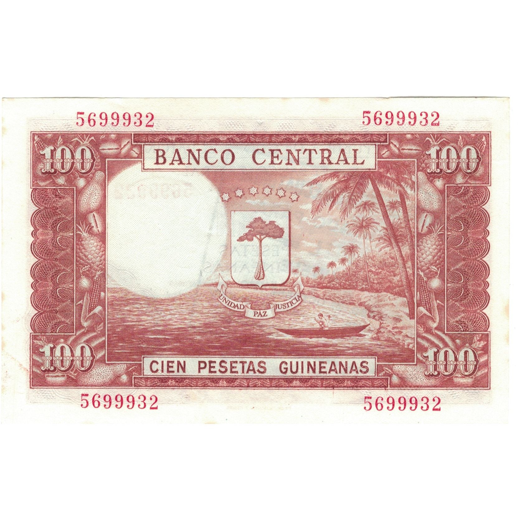 Banconote, Guinea equatoriale, 1000 Bipkwele on 100 Pesetas, 1980, 1980-10-21