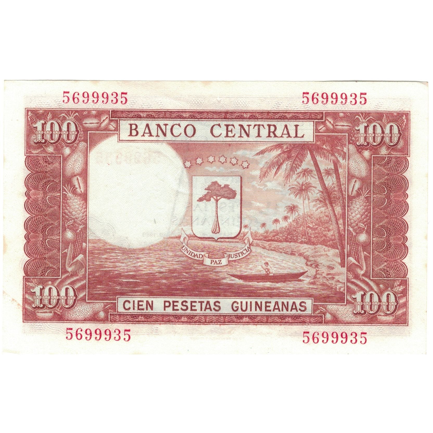 Banconote, Guinea equatoriale, 1000 Bipkwele on 100 Pesetas, 1980, 1980-10-21