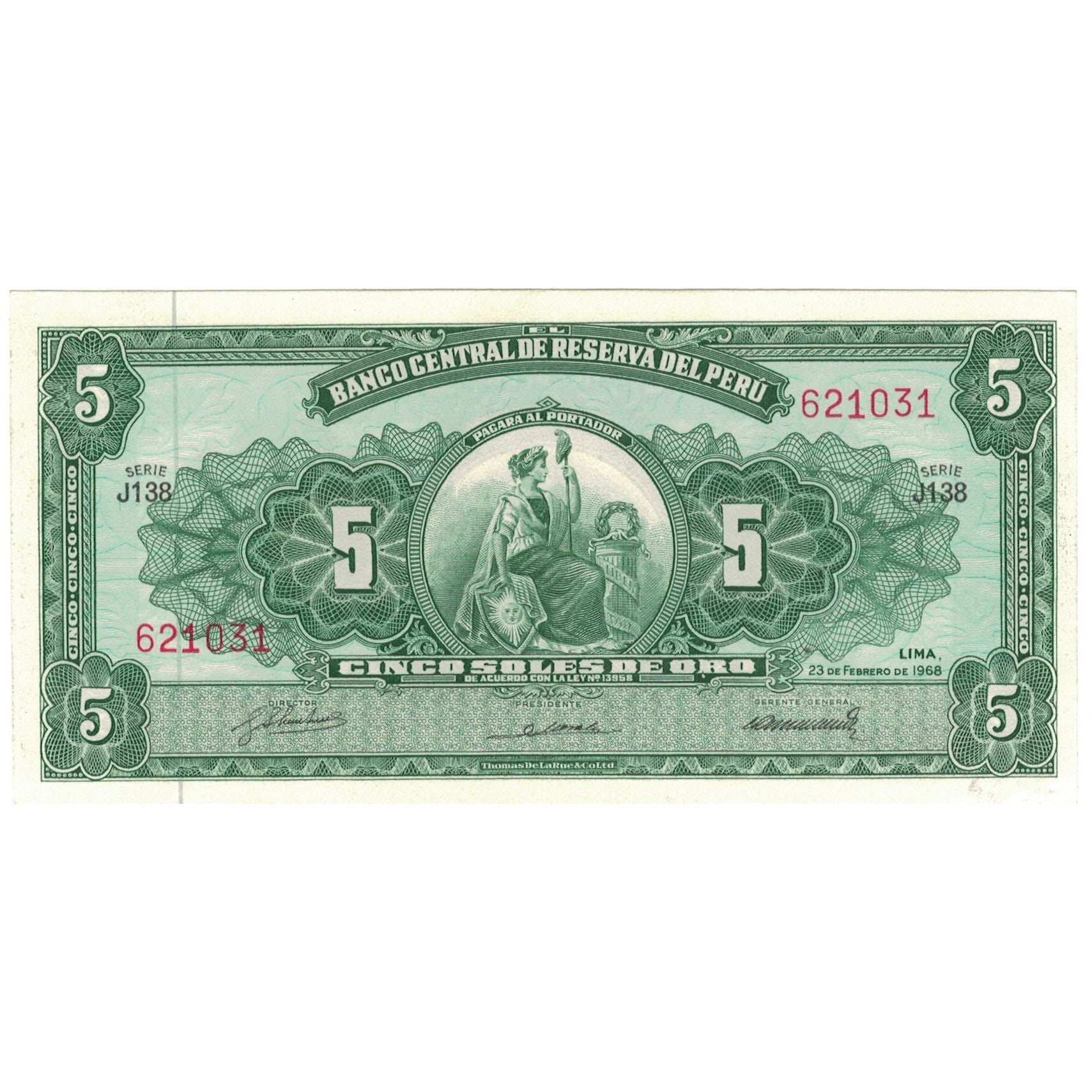 Billet, Pérou, 5 Soles De Oro, 1968, 1968-02-23, KM:83a, SPL+