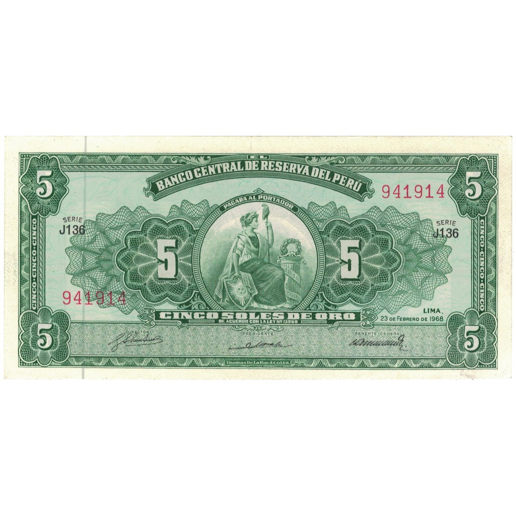 Banknote, Peru, 5 Soles De Oro, 1968, 1968-02-23, KM:83a, UNC(64)